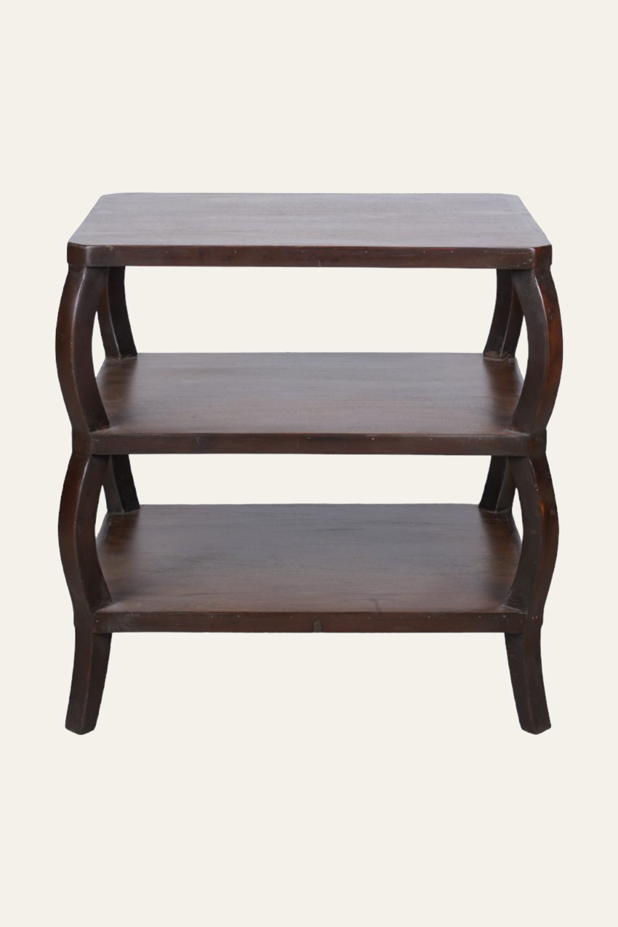 Curved-Leg 3-Tier Wooden Display Shelf for Living Room & Bedroom