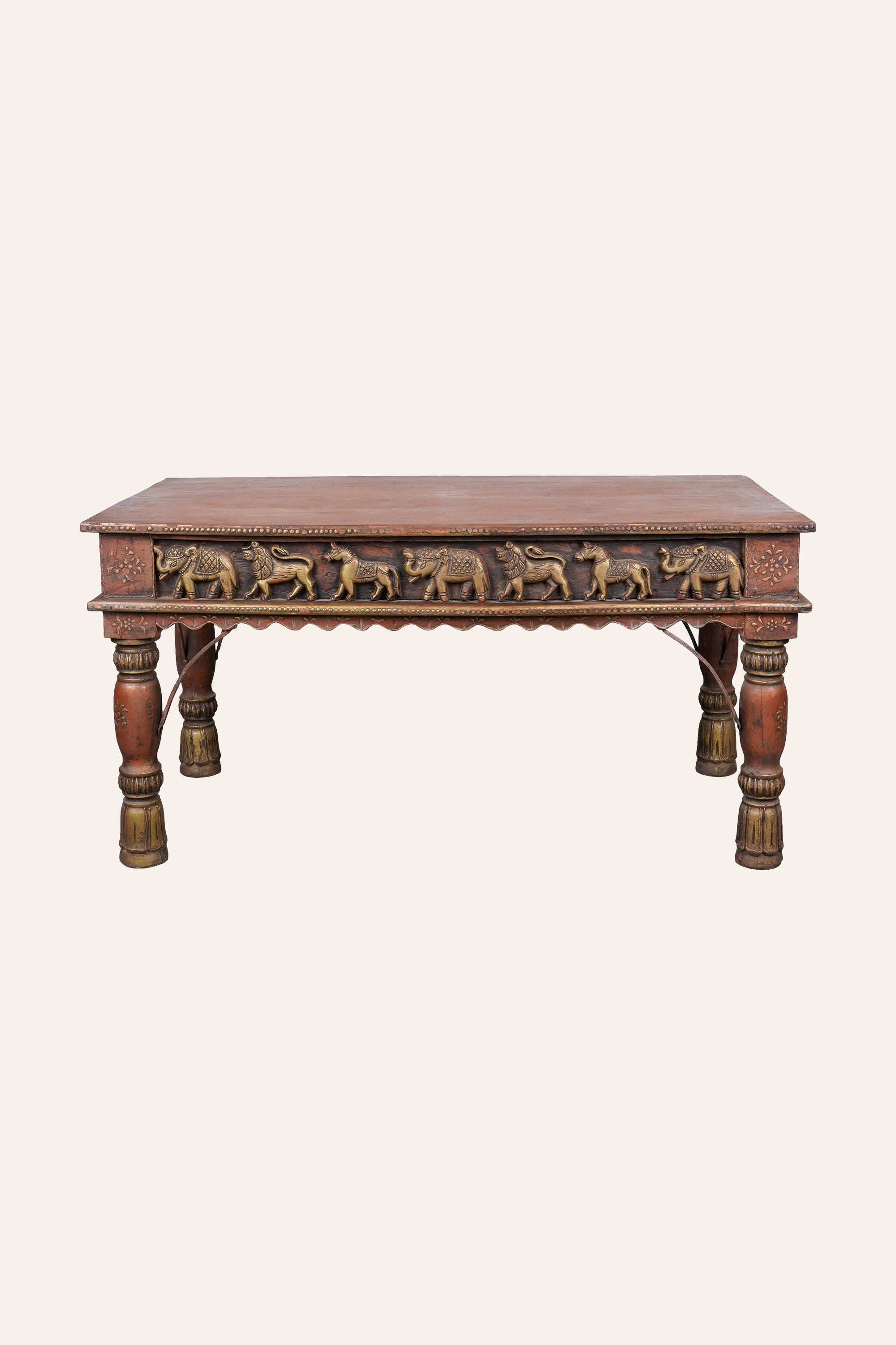 Rajasthani Style Animal & Floral Motif Carved Coffee Table