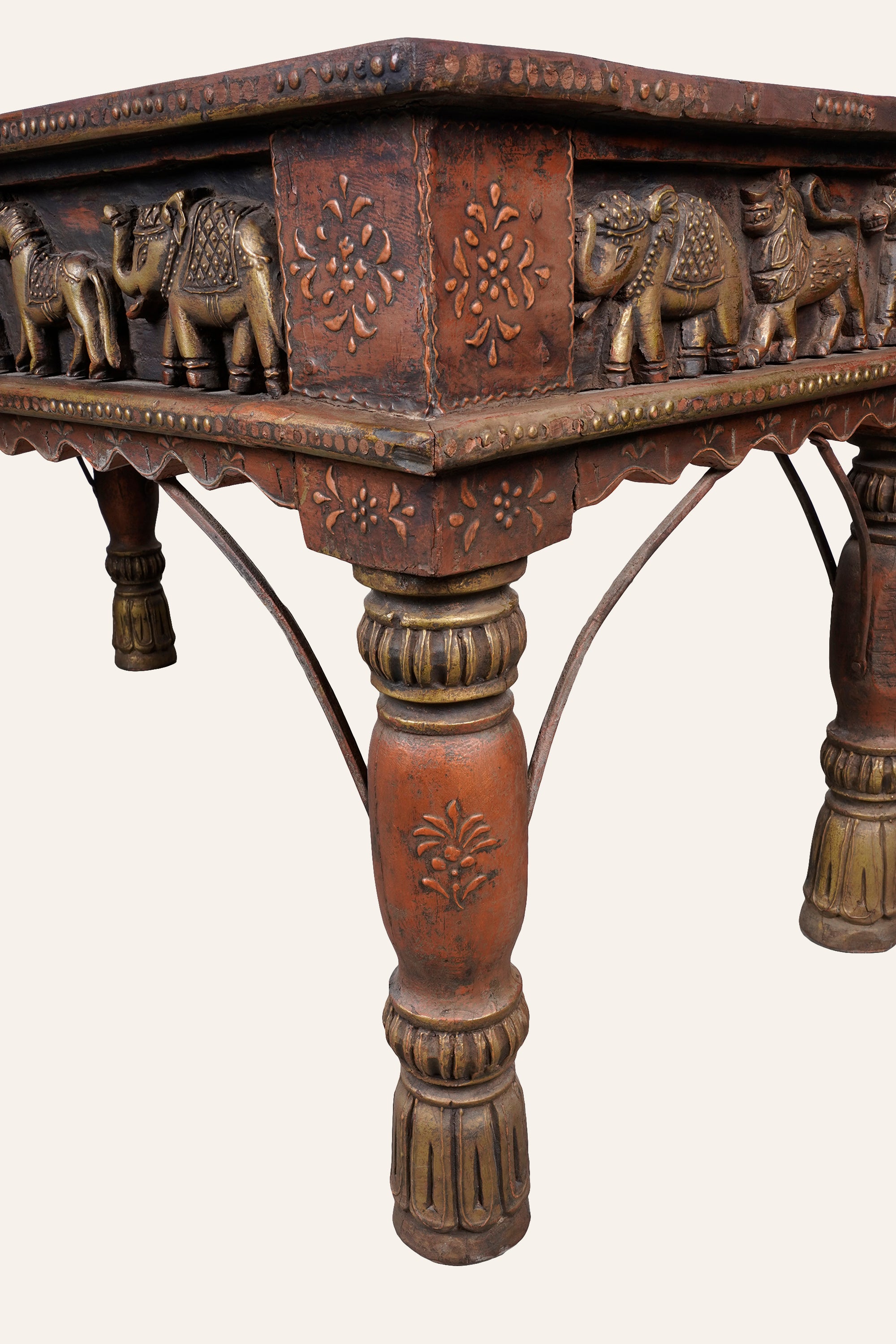 Rajasthani Style Animal & Floral Motif Carved Coffee Table