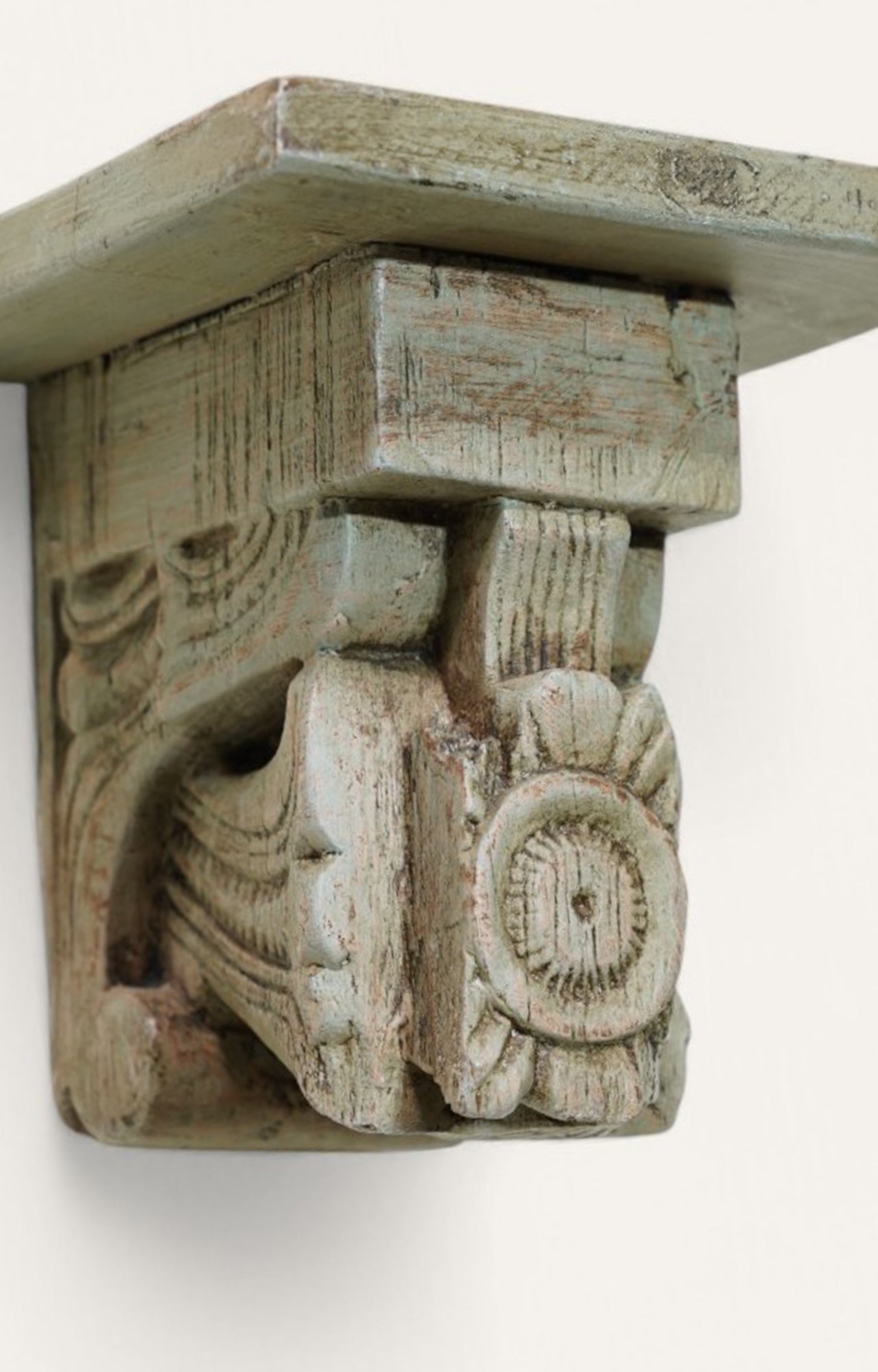 Light Coloured Hand-Carved Wooden Wall Bracket
