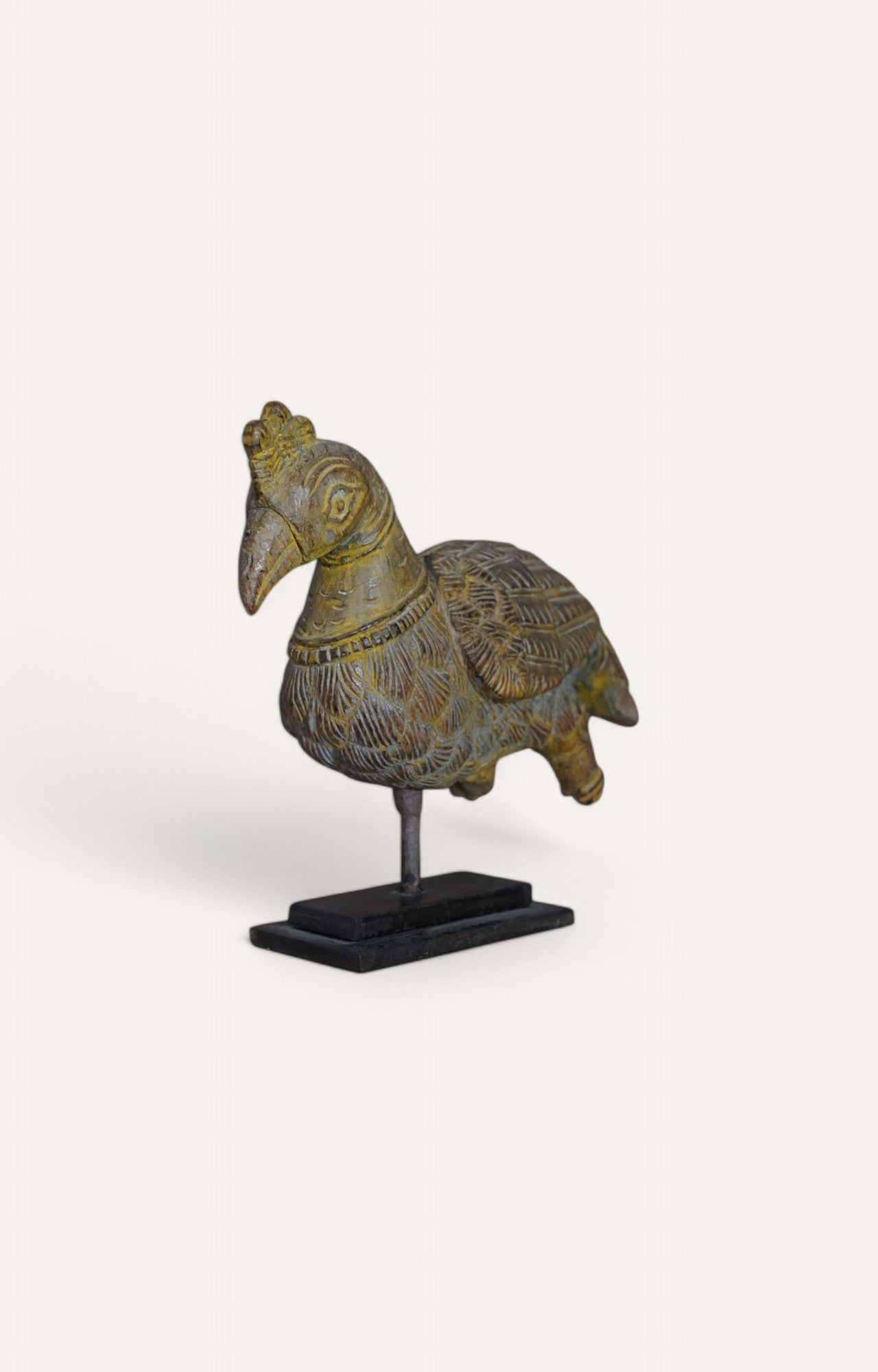 Vintage Hand-Carved Teak Wood Bird on Metal Stand