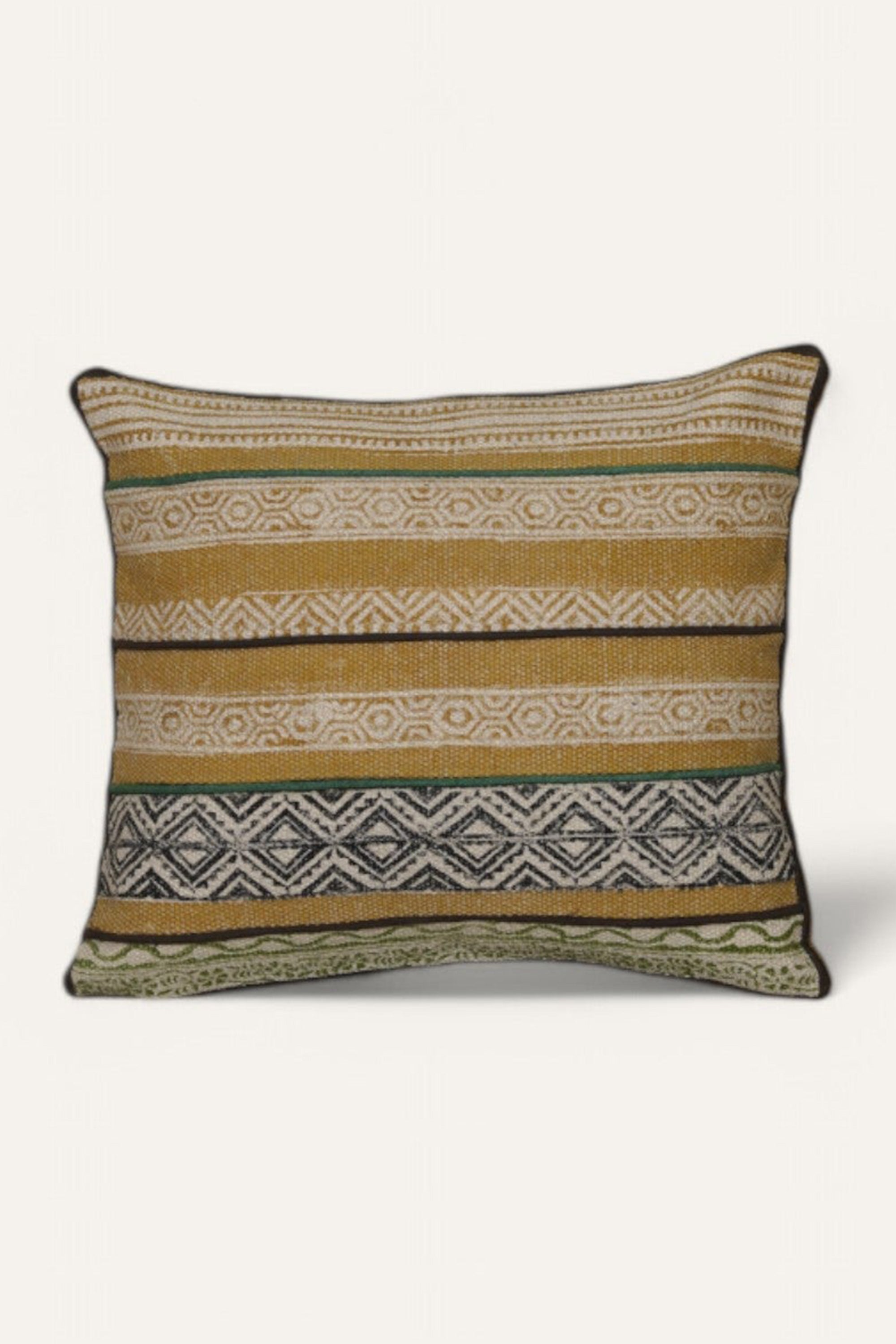 Multicolor Printed Cotton Cushion in Muted Tones
