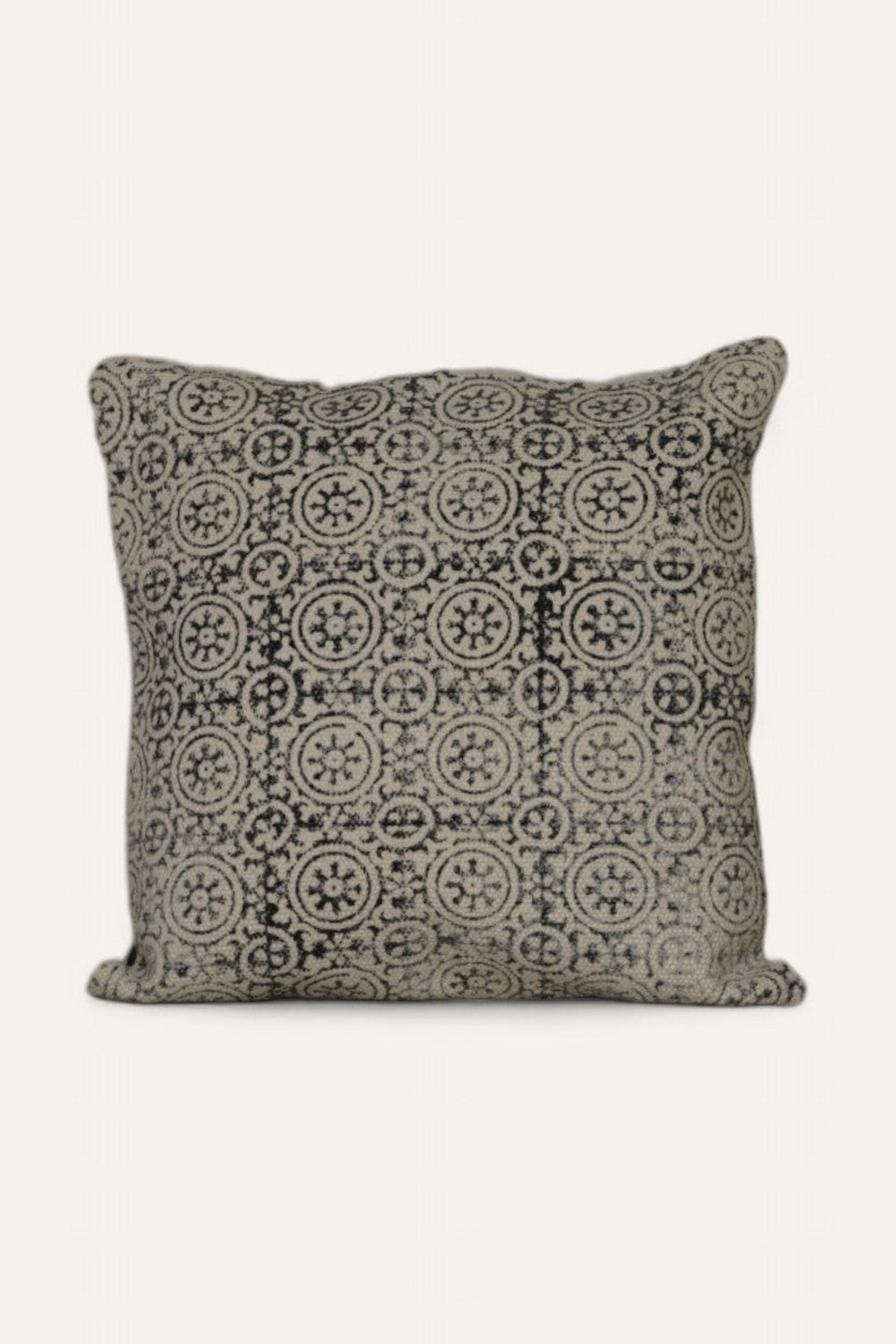Black Hand-Made Cotton Printed Cushion
