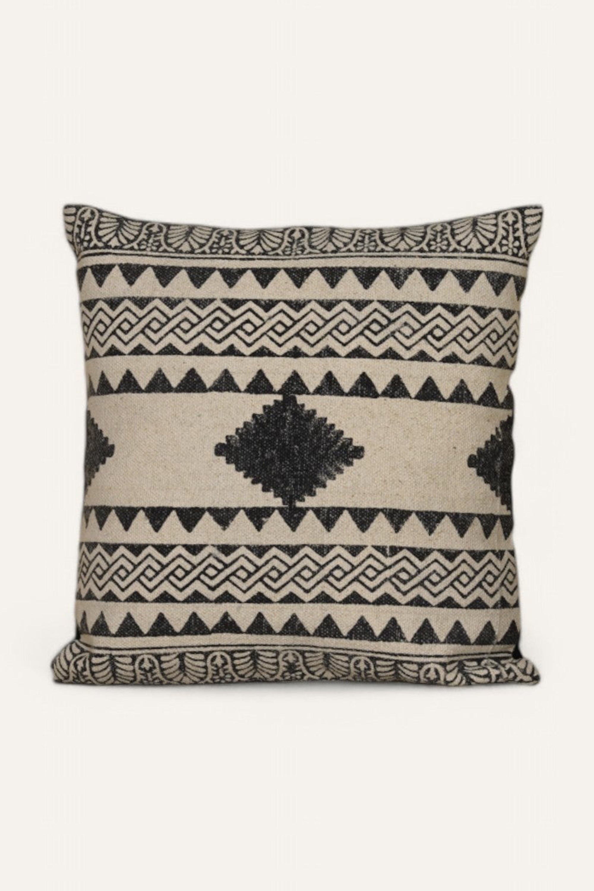 Black Hand-Made Cotton Printed Cushion