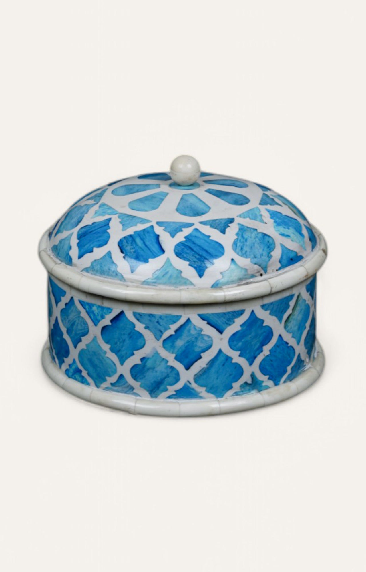 Blue & White Round Inlay Box with Dome Lid