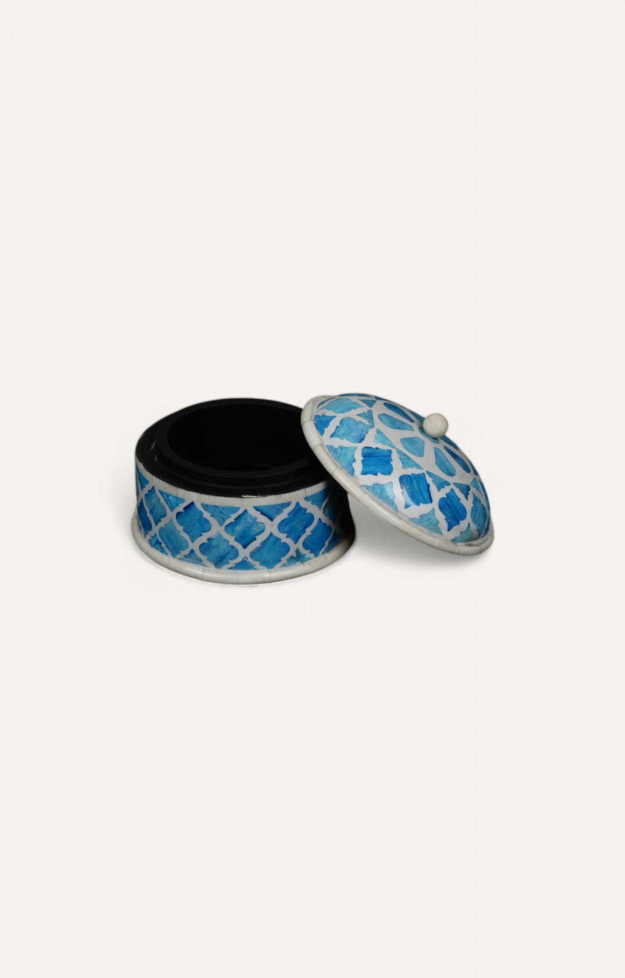 Blue & White Round Inlay Box with Dome Lid