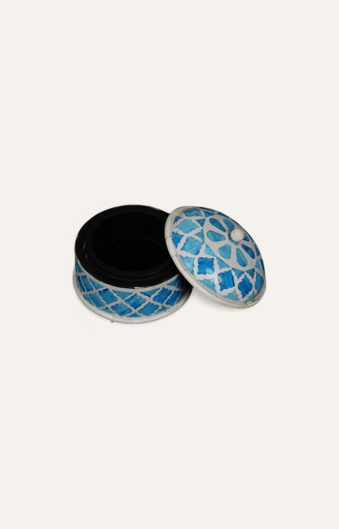 Blue & White Round Inlay Box with Dome Lid