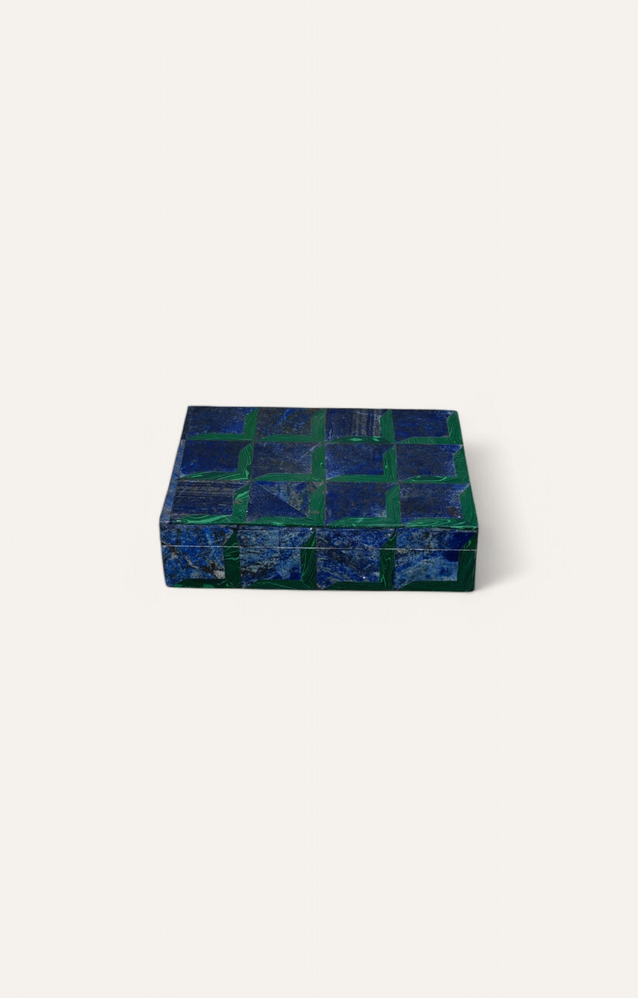 Lapis Stone Box with Geometric Overlay