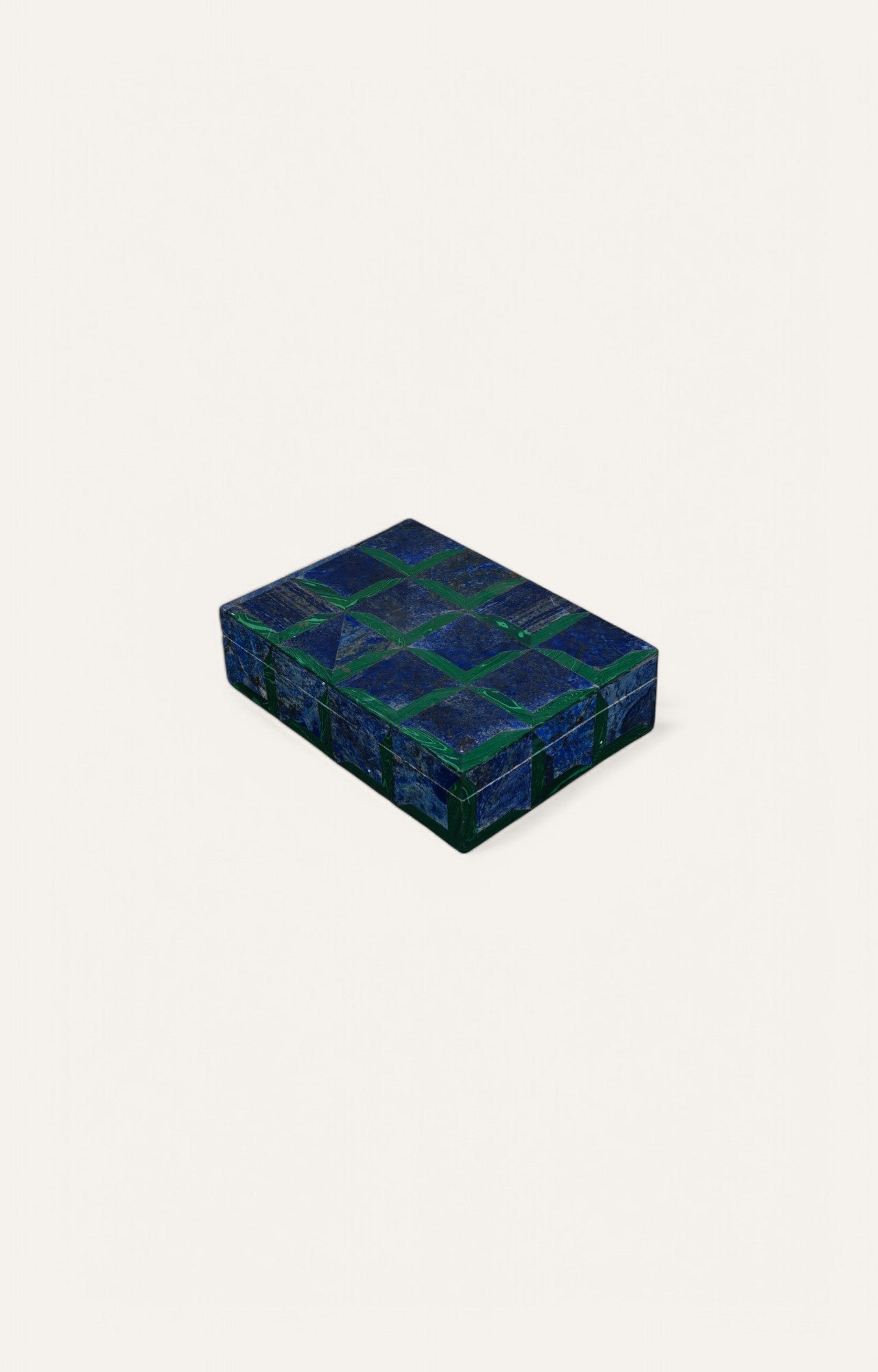 Lapis Stone Box with Geometric Overlay
