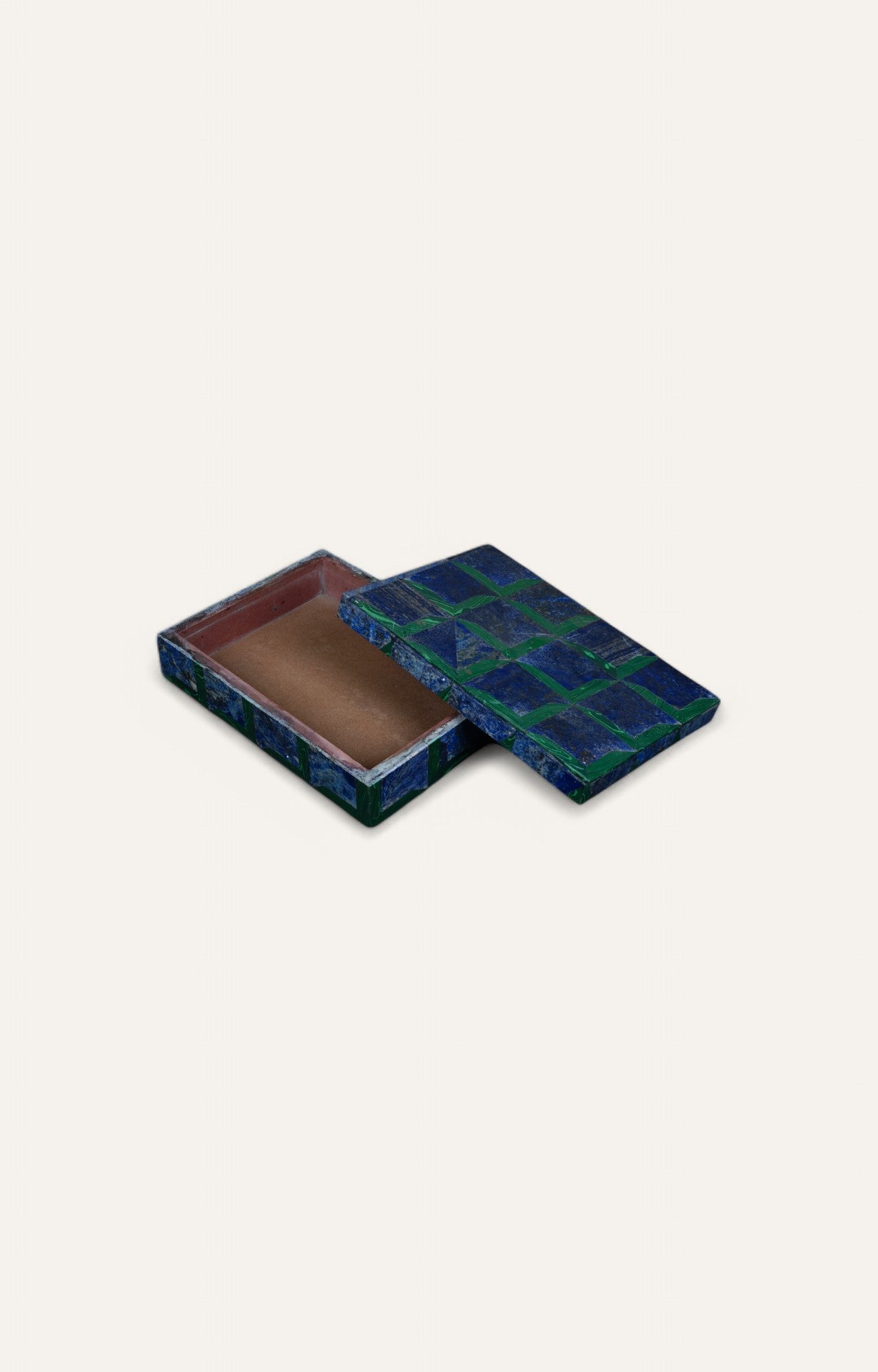 Lapis Stone Box with Geometric Overlay