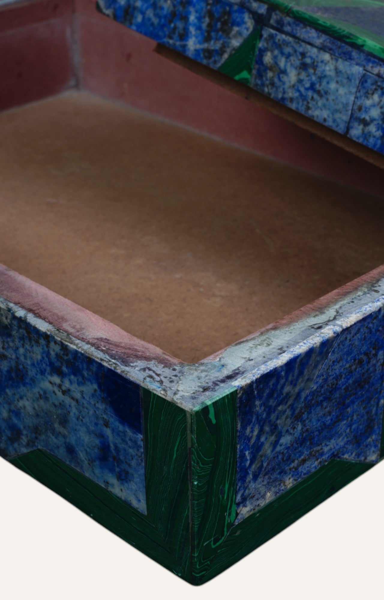 Lapis Stone Box with Geometric Overlay