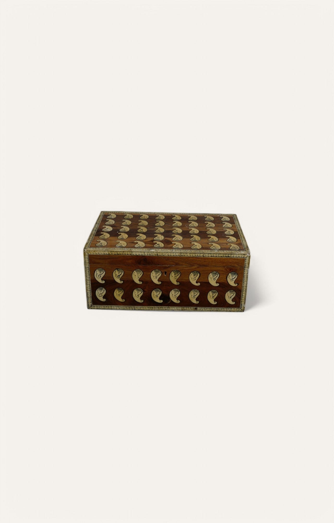 Vintage Mango Wood Box with Brass Paisley Motifs
