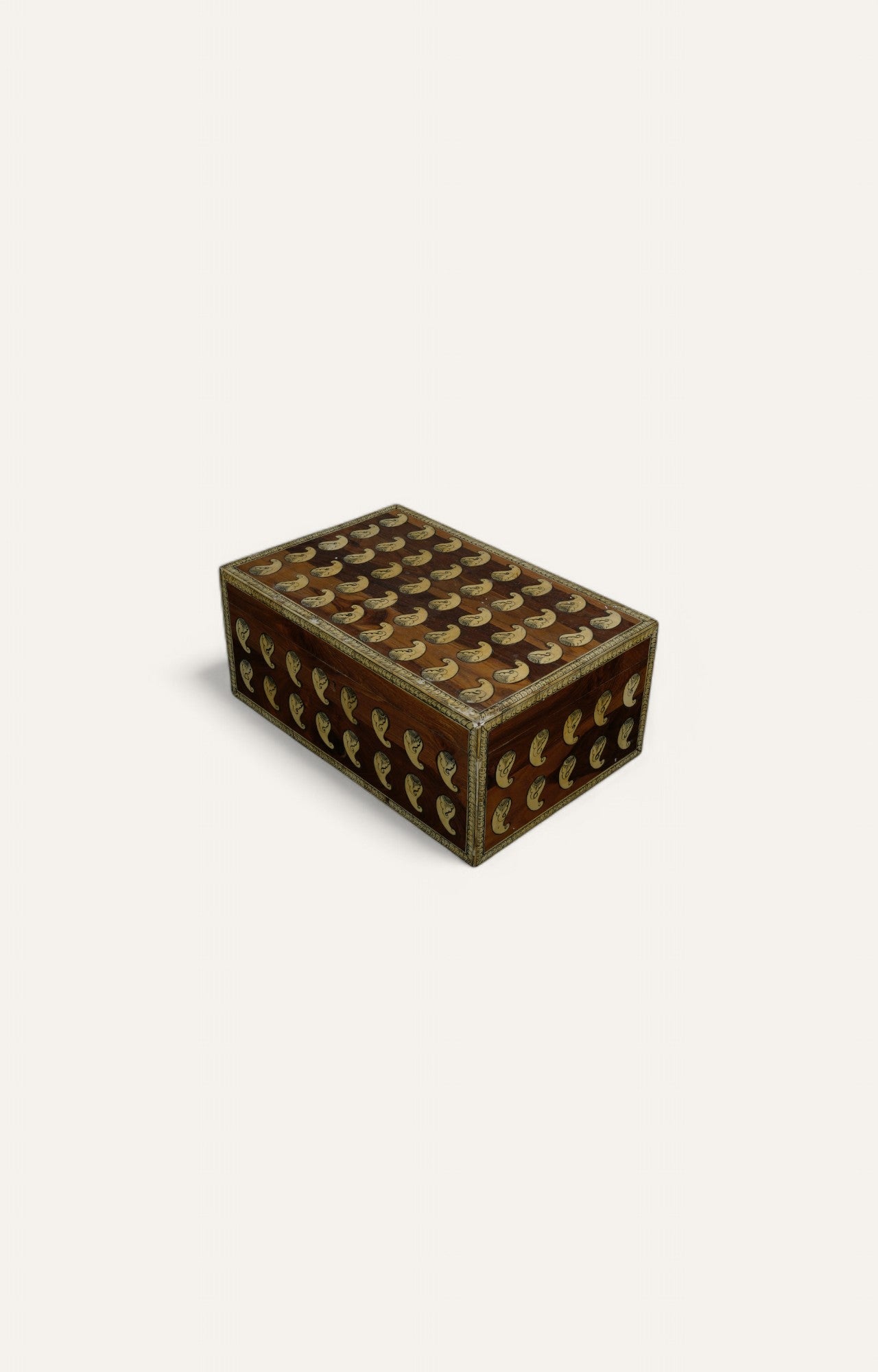 Vintage Mango Wood Box with Brass Paisley Motifs