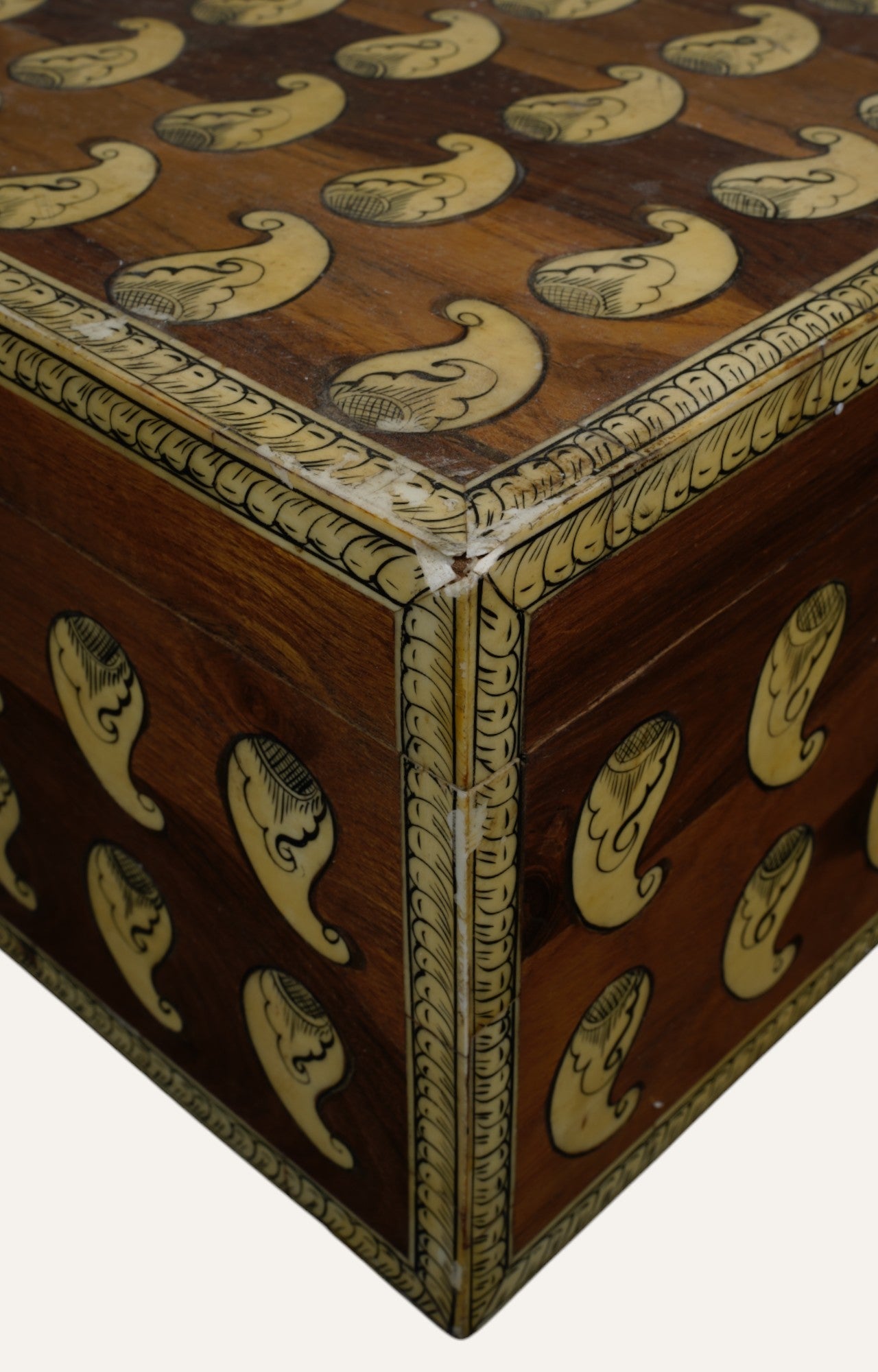 Vintage Mango Wood Box with Brass Paisley Motifs