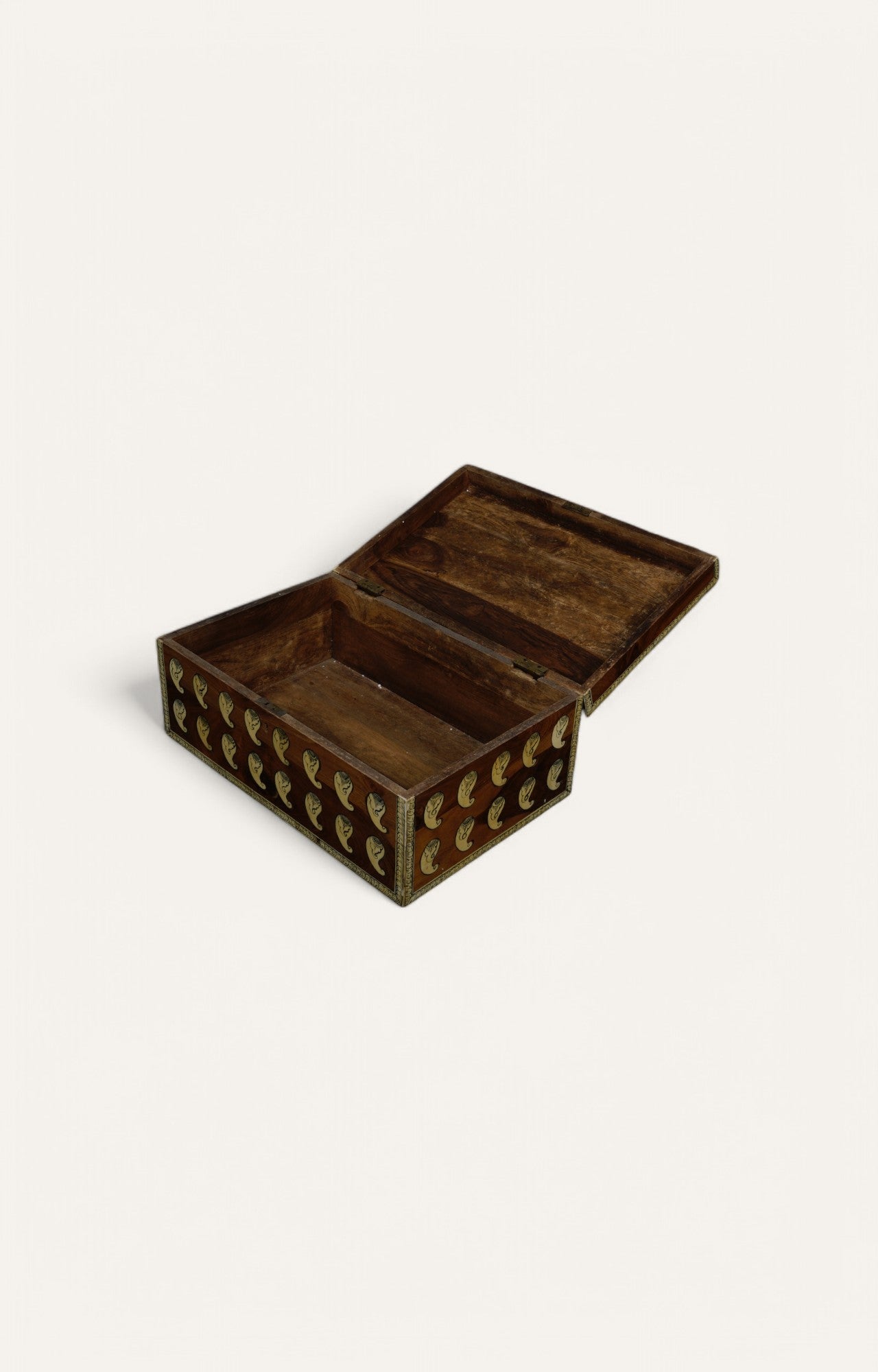 Vintage Mango Wood Box with Brass Paisley Motifs