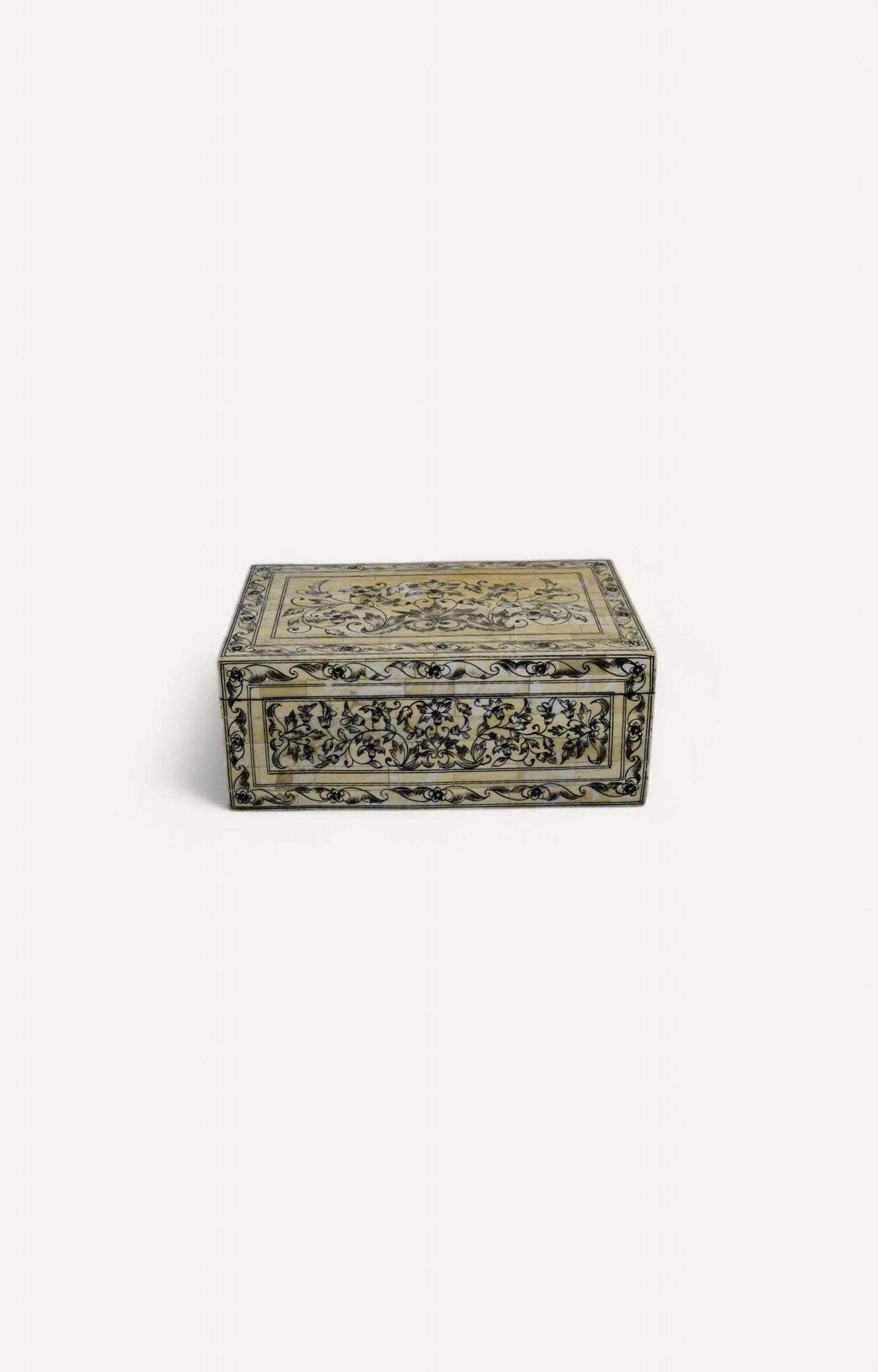 Floral Vine Bone Inlay Box in Delicate Ivory Hues