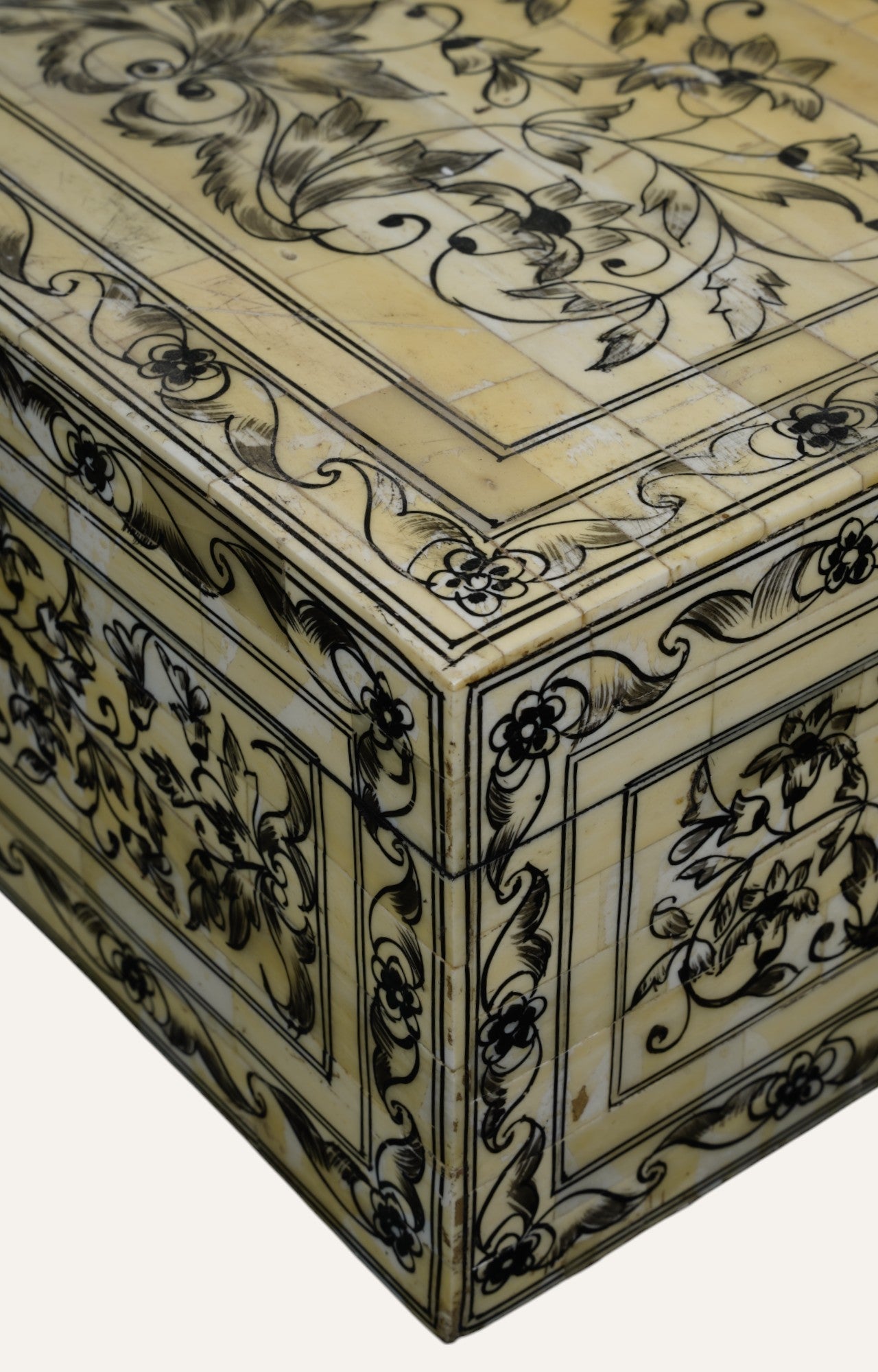 Floral Vine Bone Inlay Box in Delicate Ivory Hues