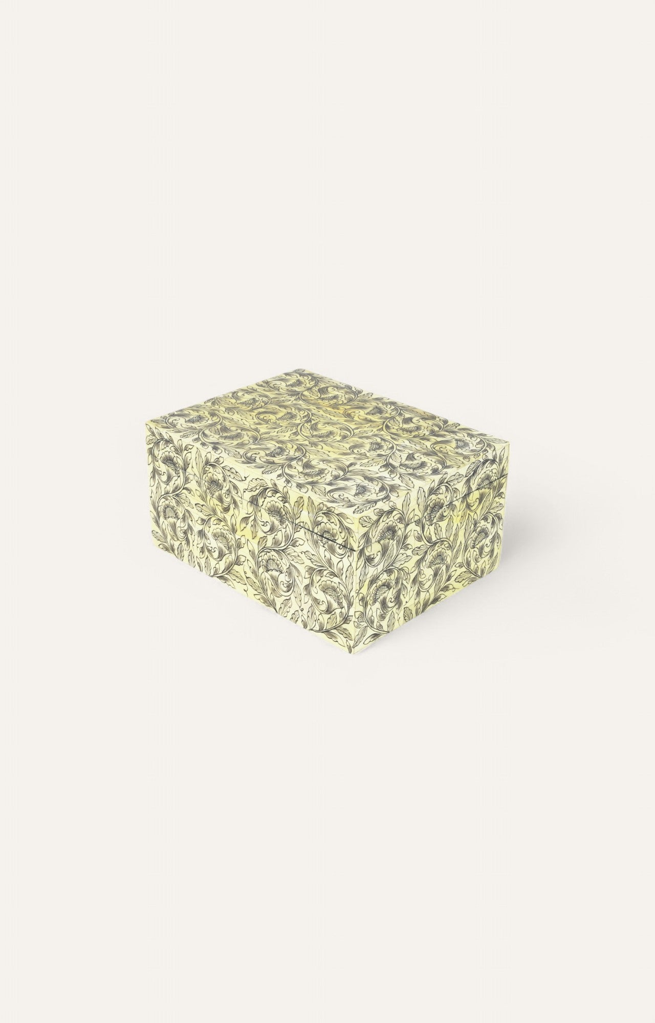 Rectangular floral box in soft yellow, hand-painted camel bone and wood