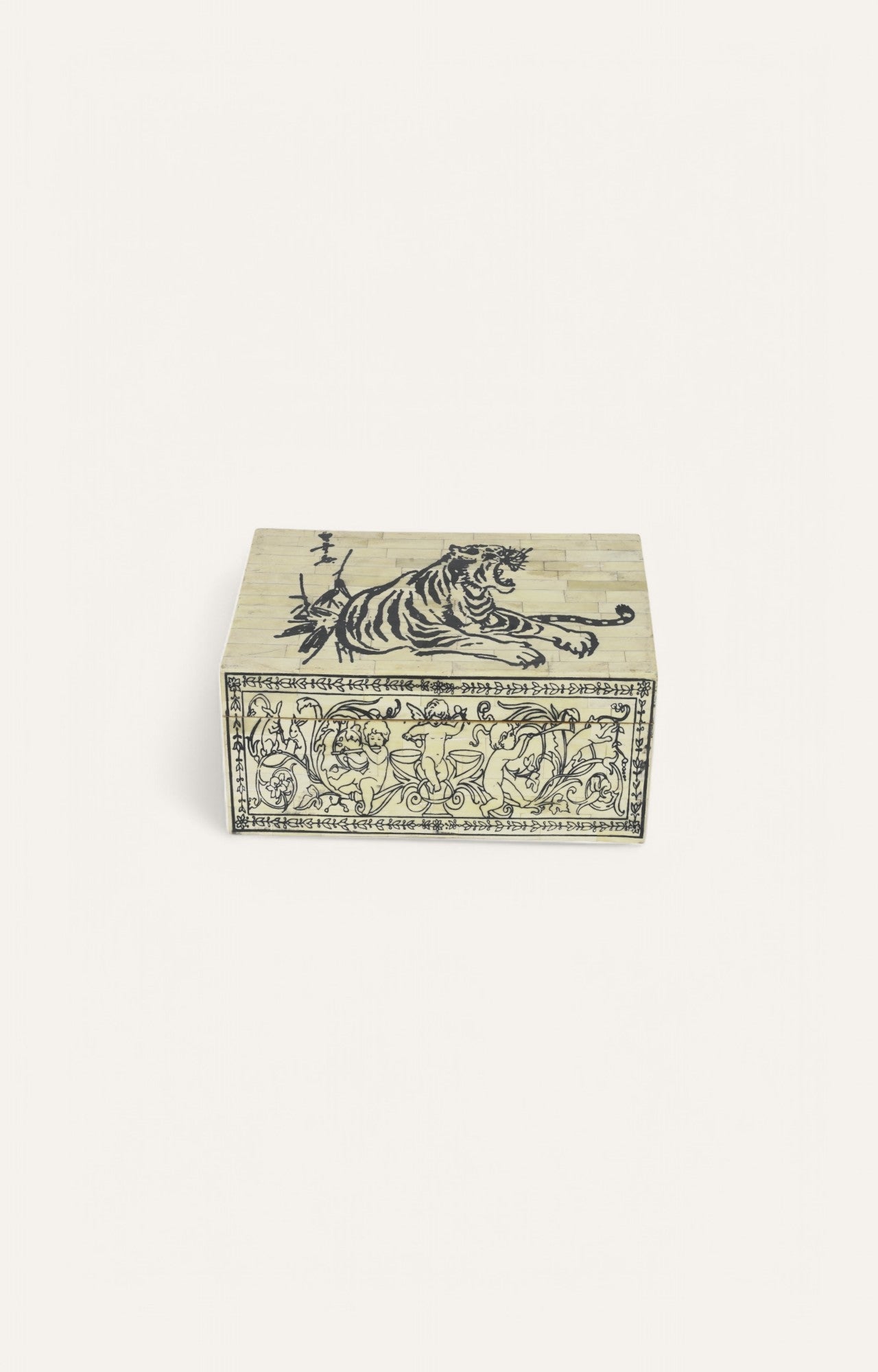 Hand-Painted Bone Inlay Box with Royal Tiger Motif