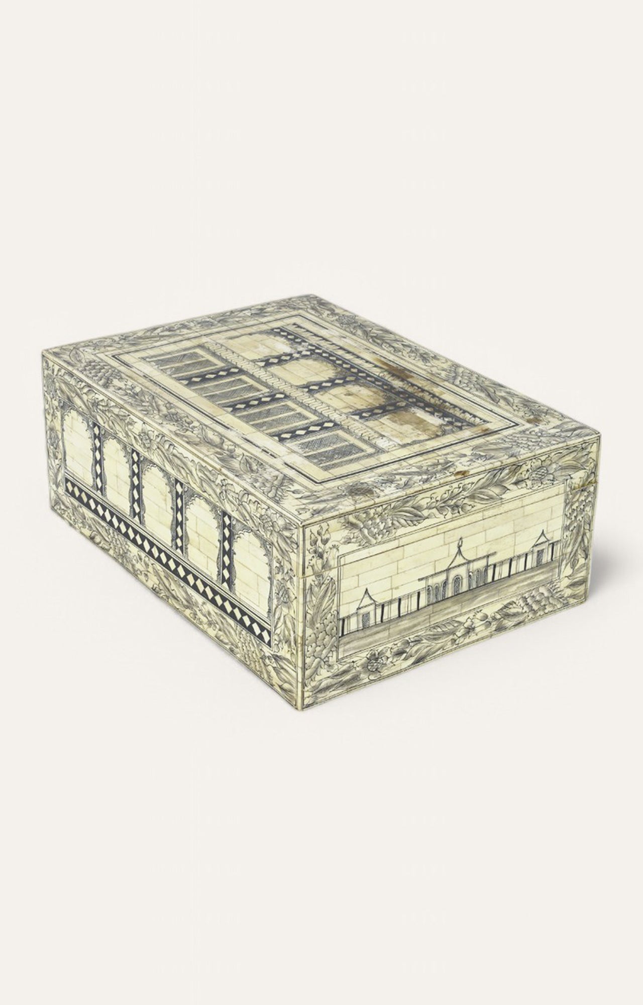 Architectural Bone Inlay Box with Arched Detailing