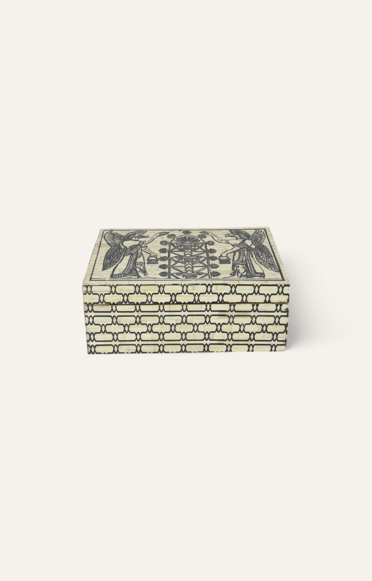 Bone Inlay Box with Peacocks and Temple Detailing