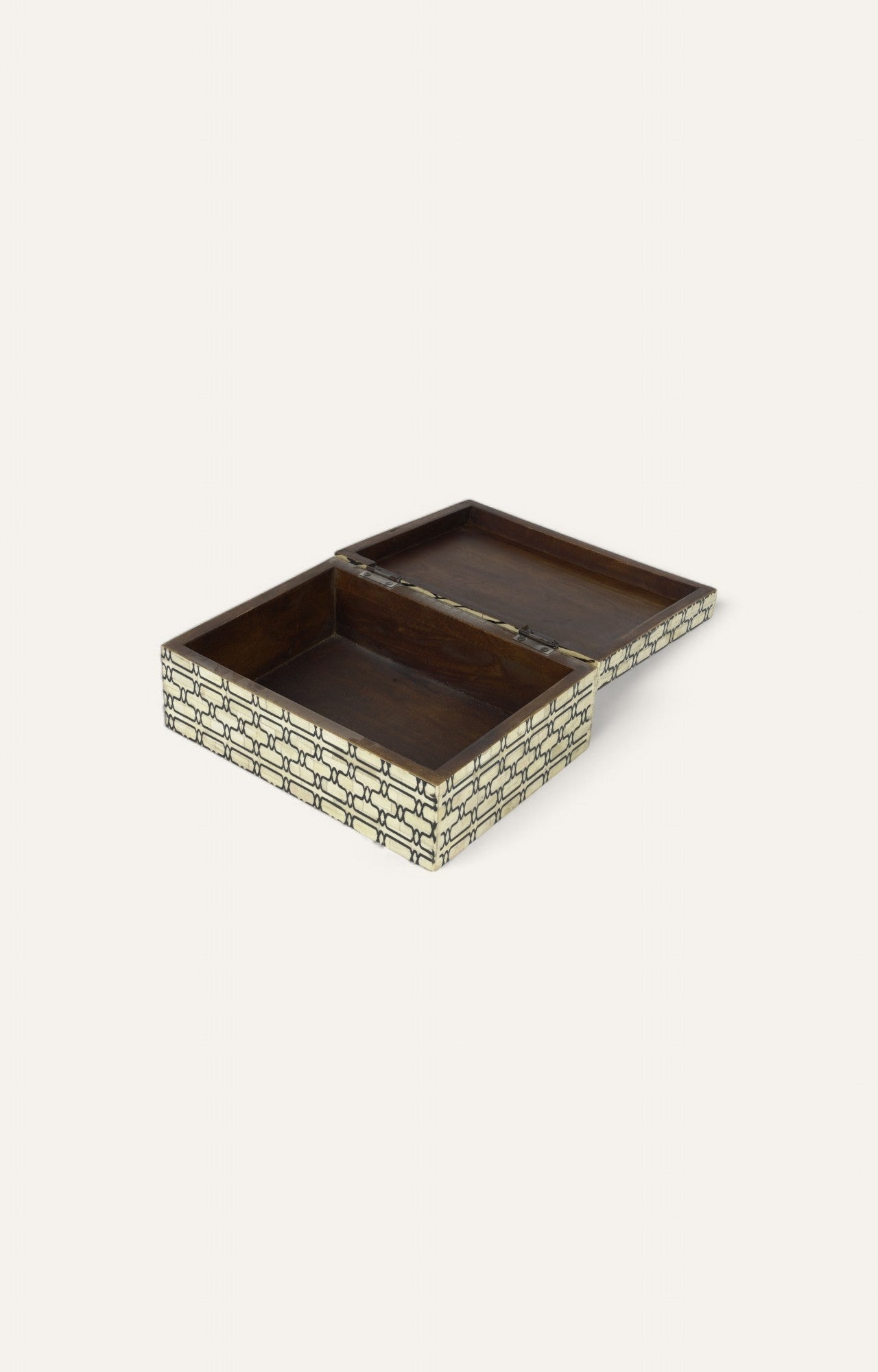 Bone Inlay Box with Peacocks and Temple Detailing