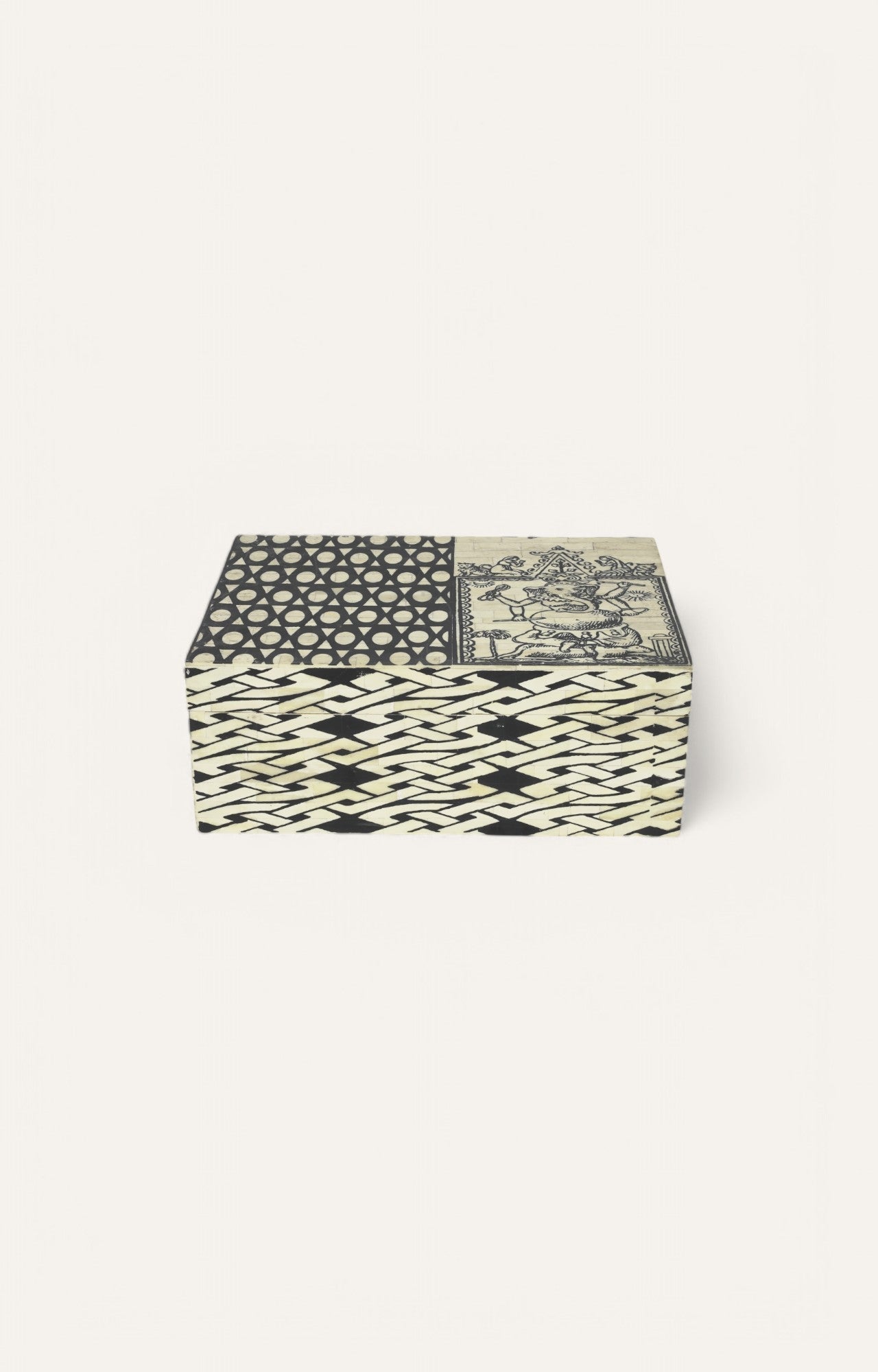 Ganesha Narrative Bone Inlay Box with Textured Panels