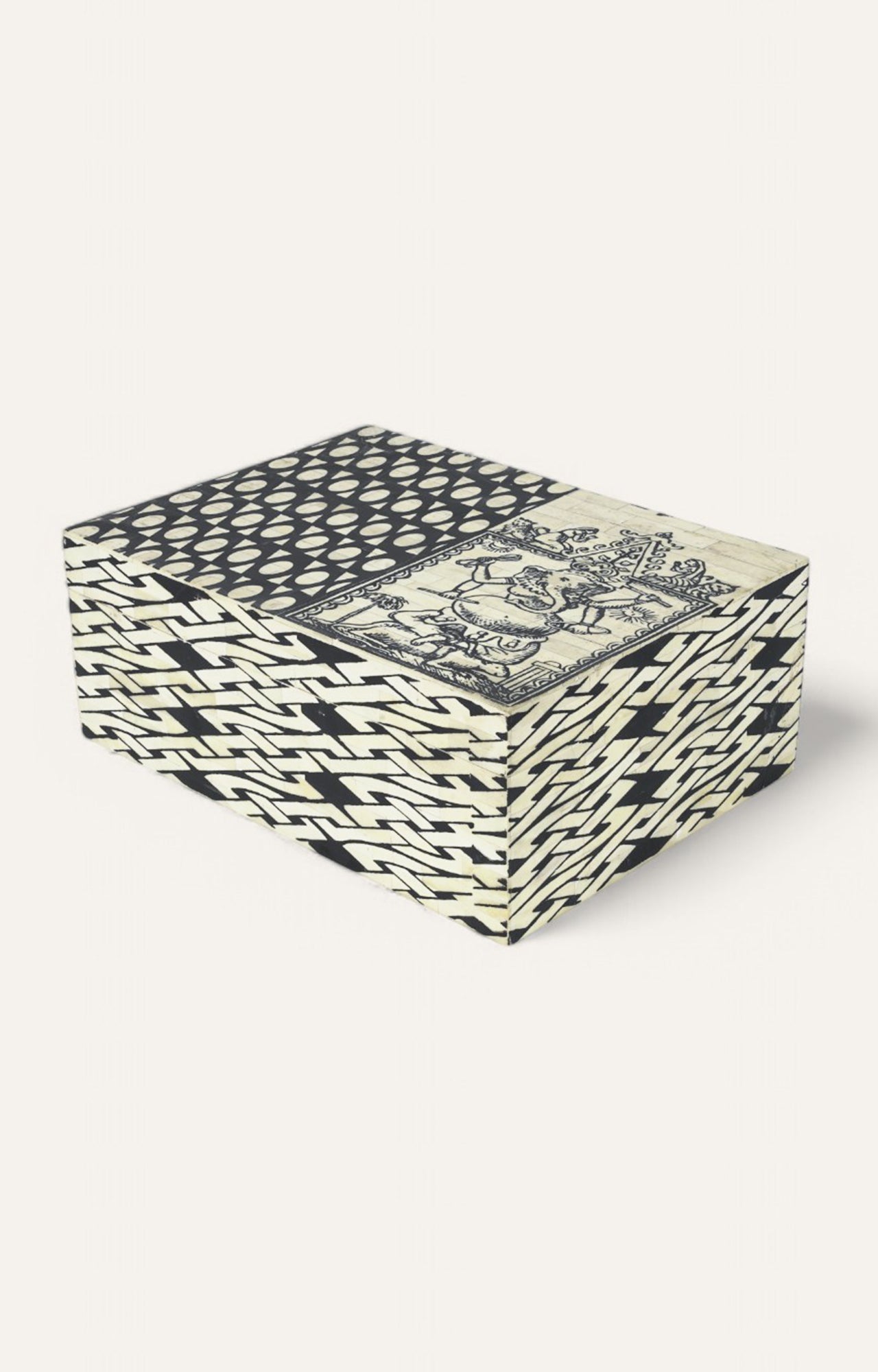 Ganesha Narrative Bone Inlay Box with Textured Panels