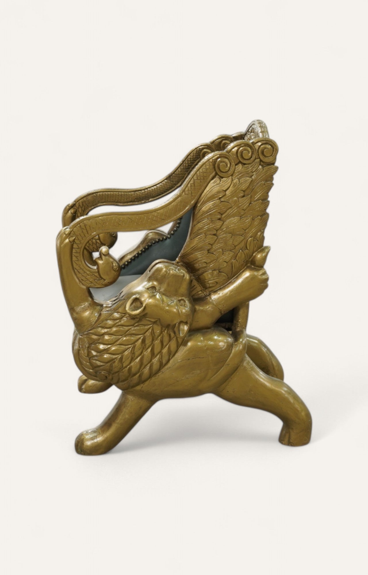 Lion Teak Wood Armchair in Leatherite