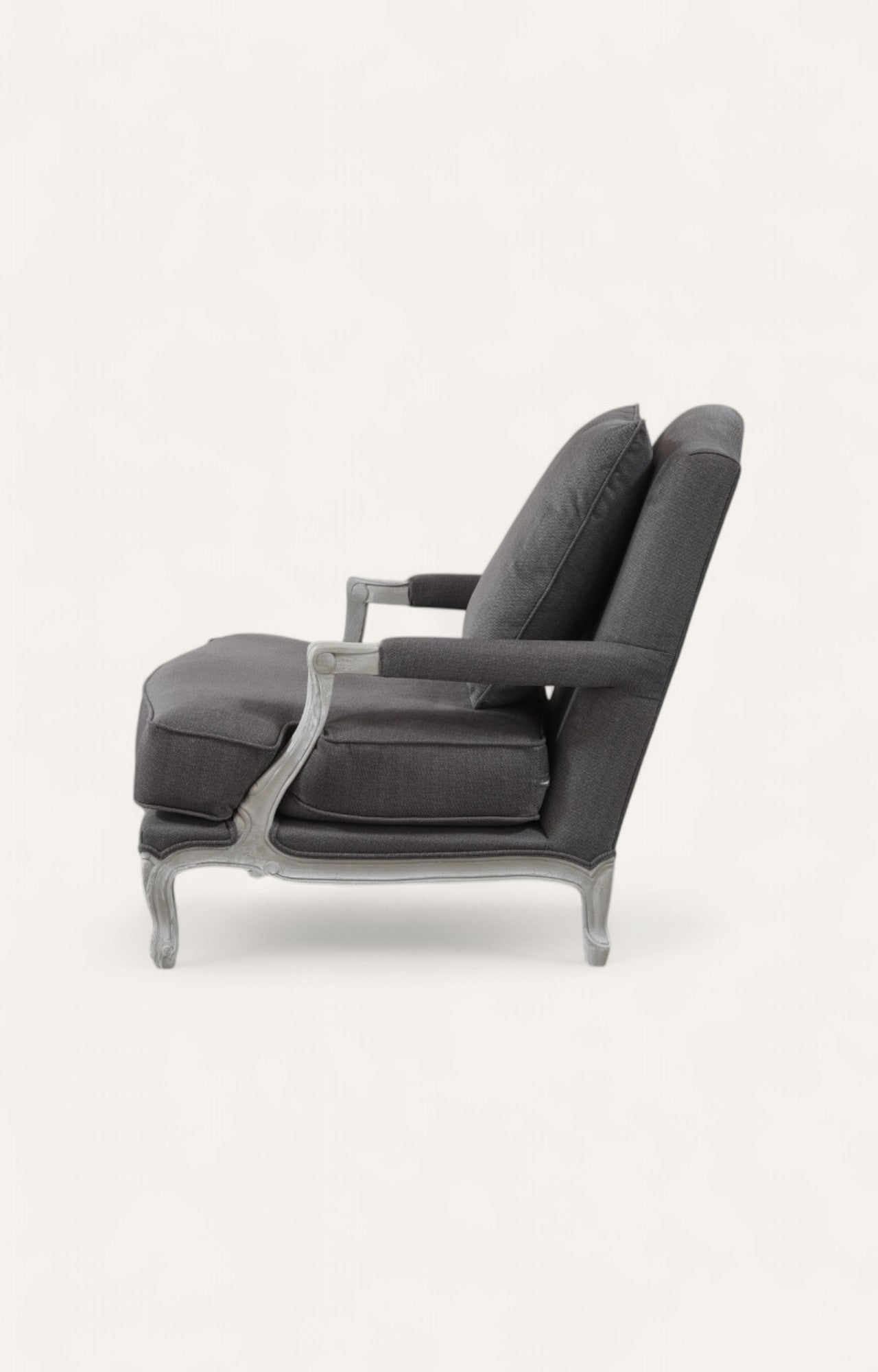 Grey Linen Upholstered Armchair with Cushion