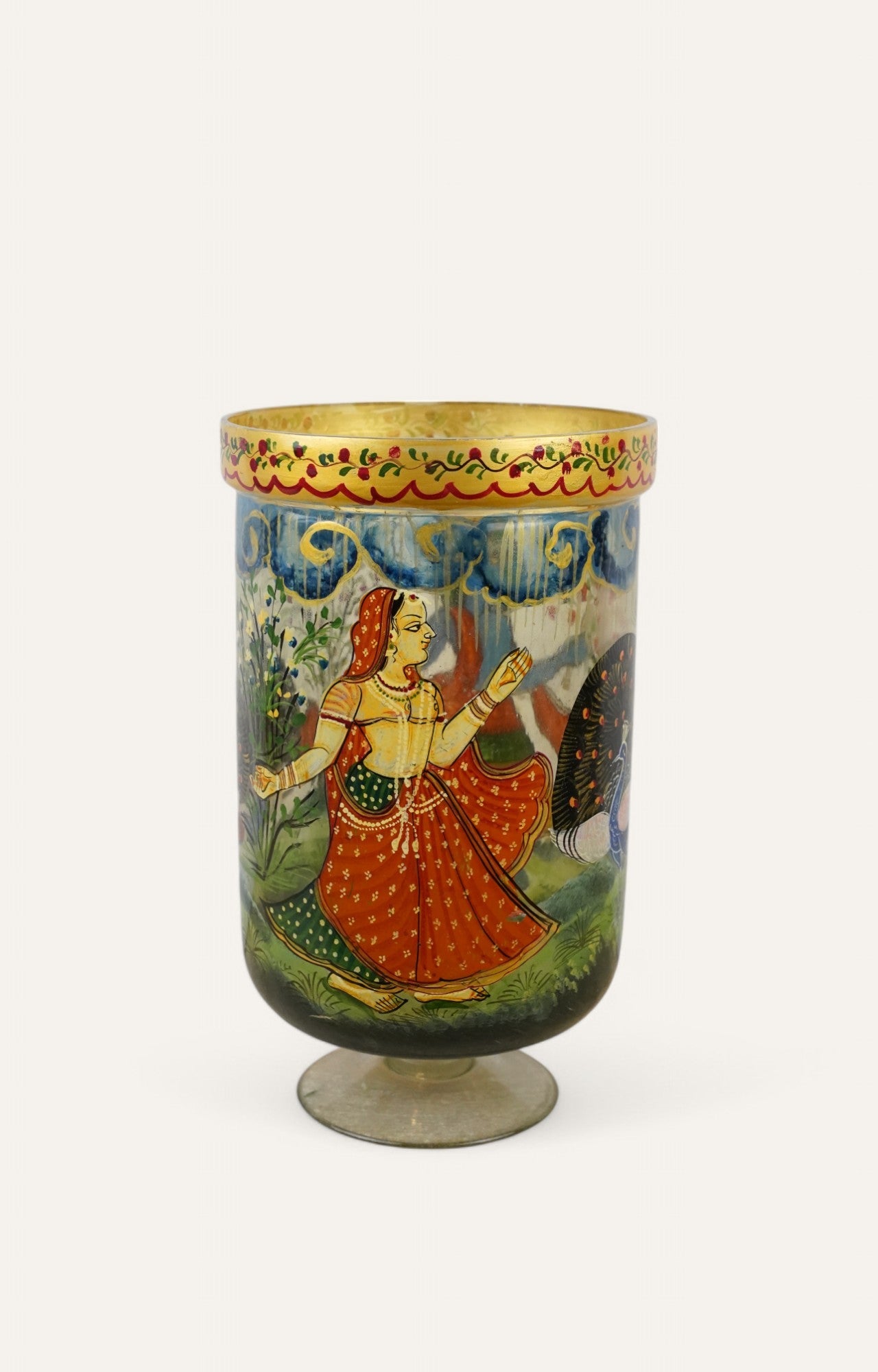 Hand-Painted Mughal Woman Glass Vase
