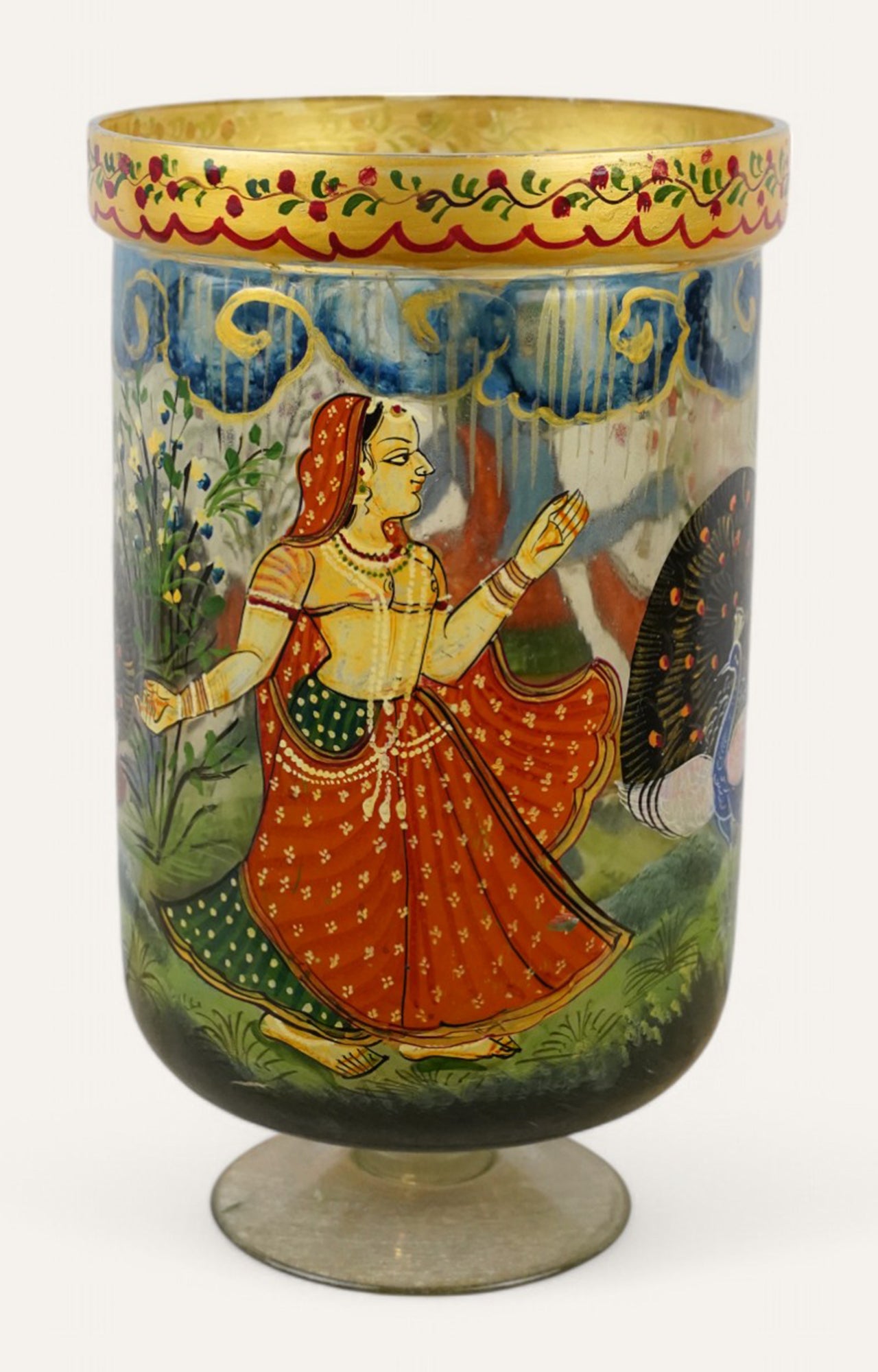 Hand-Painted Mughal Woman Glass Vase