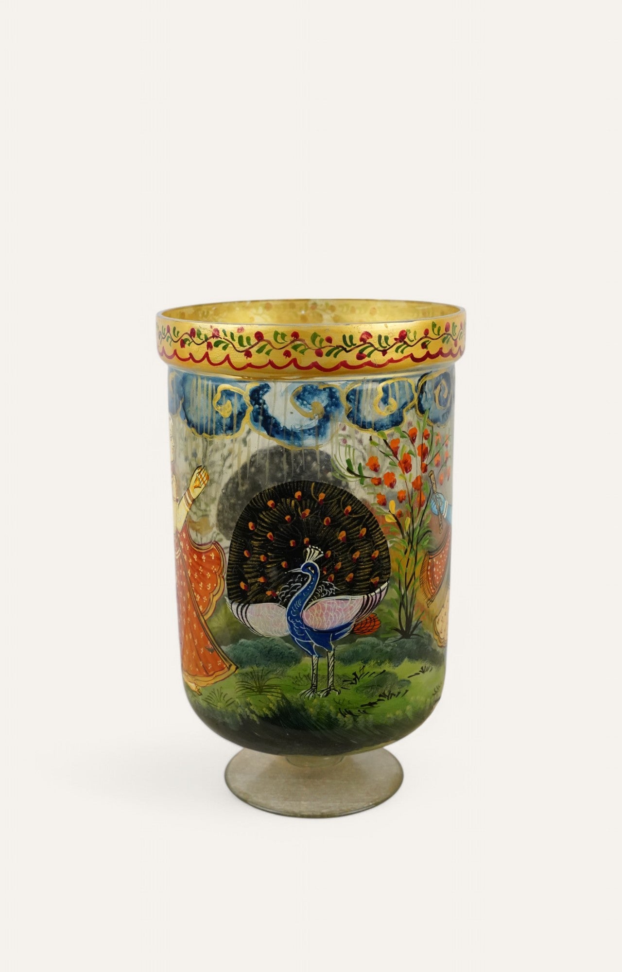 Hand-Painted Mughal Woman Glass Vase