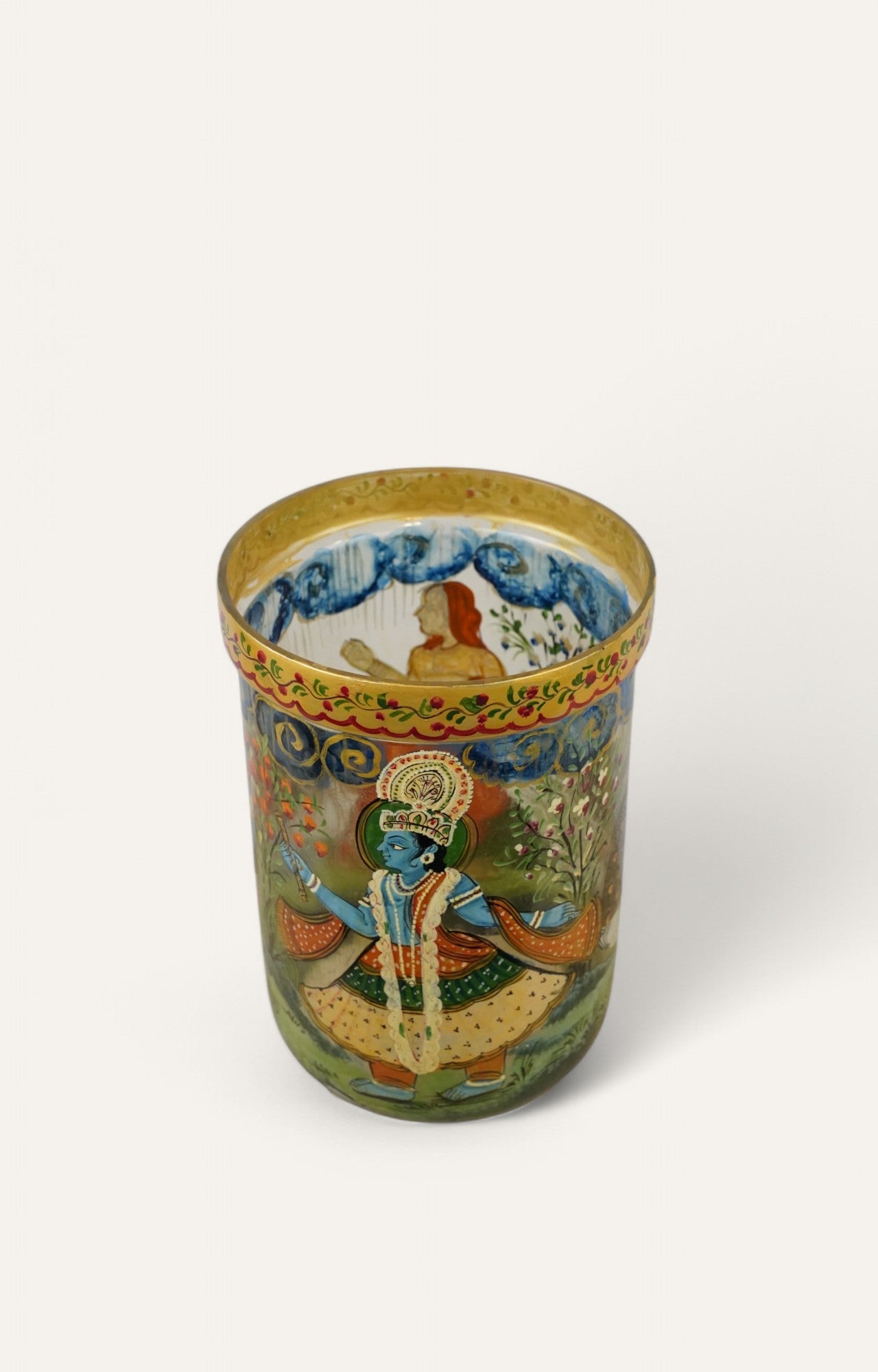 Hand-Painted Mughal Woman Glass Vase