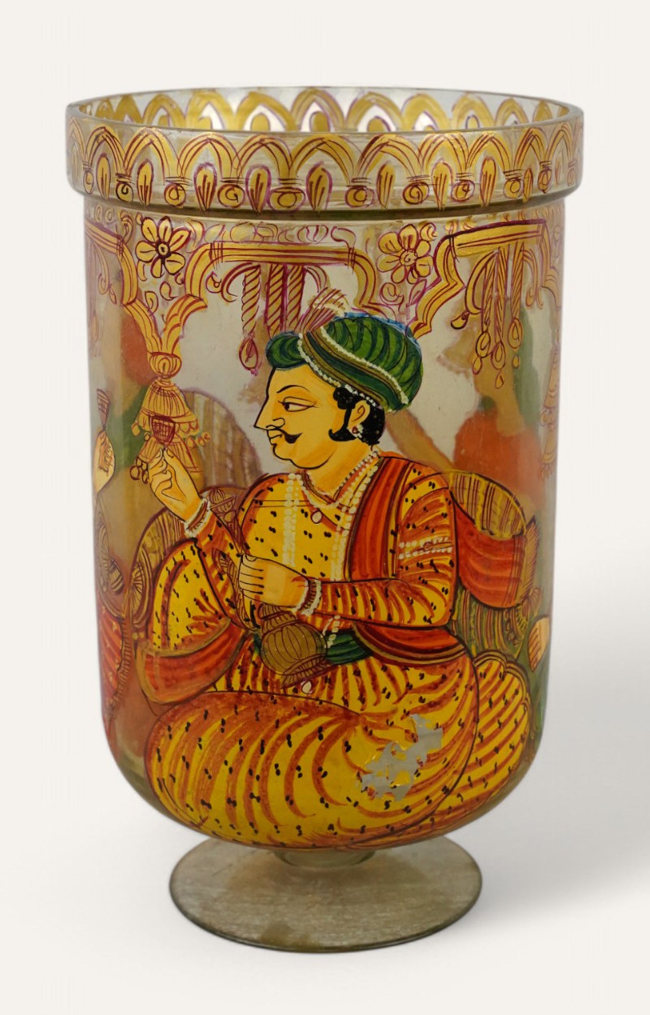 Mughal colorful Hand-Painted GlassGlass Jar/ Candle holder