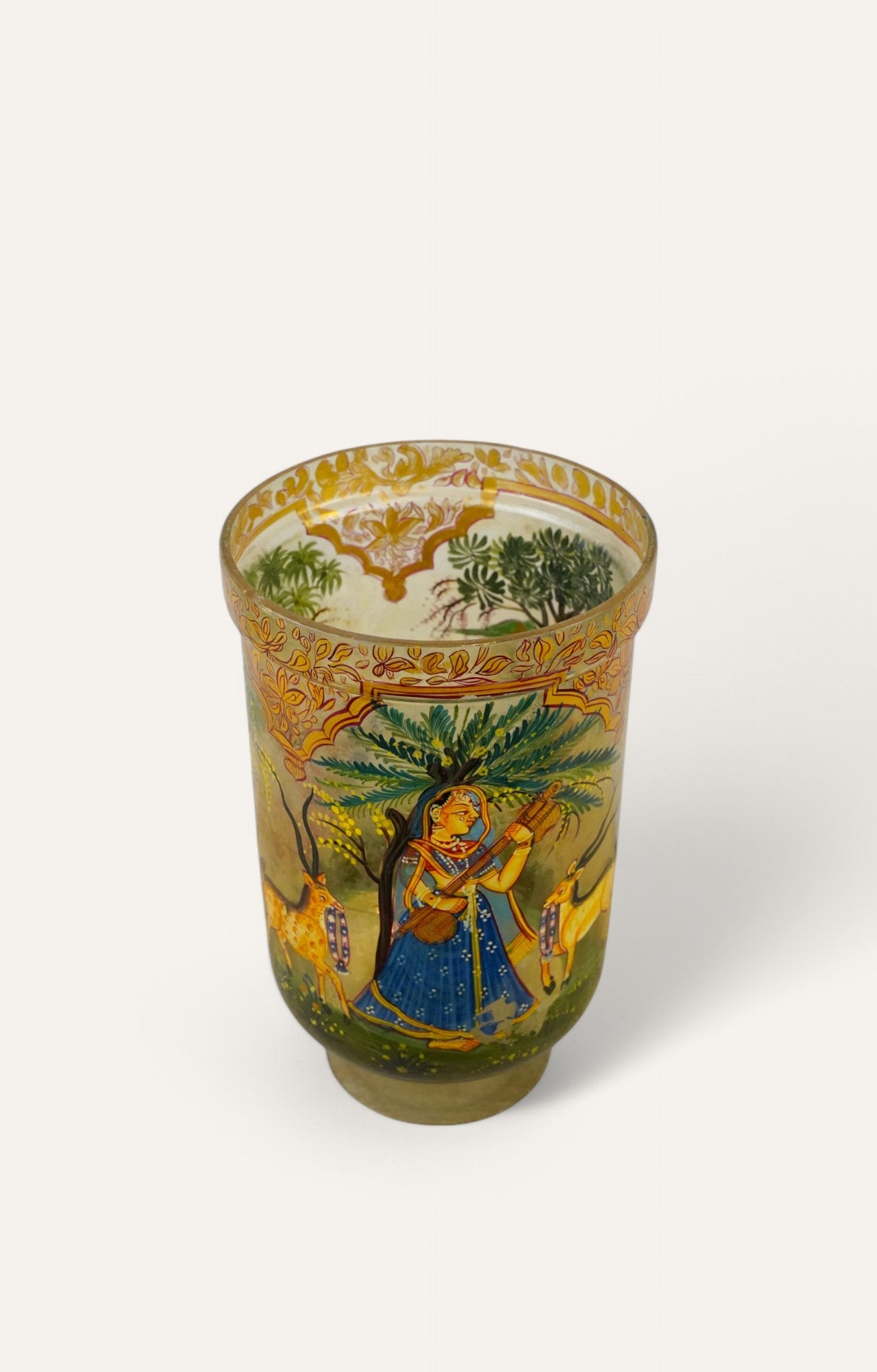 Hand-Painted Royal Mughal Emperor Glass Vase
