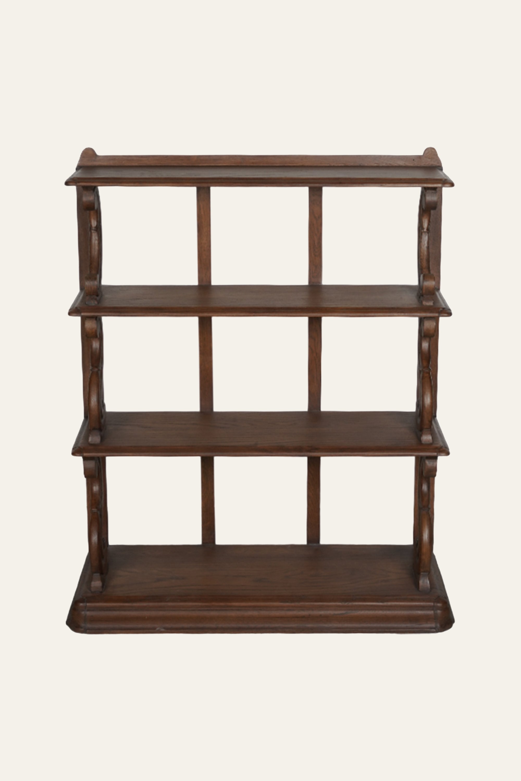 Scroll-Carved 4-Tier Wooden Display Shelf for Living Room