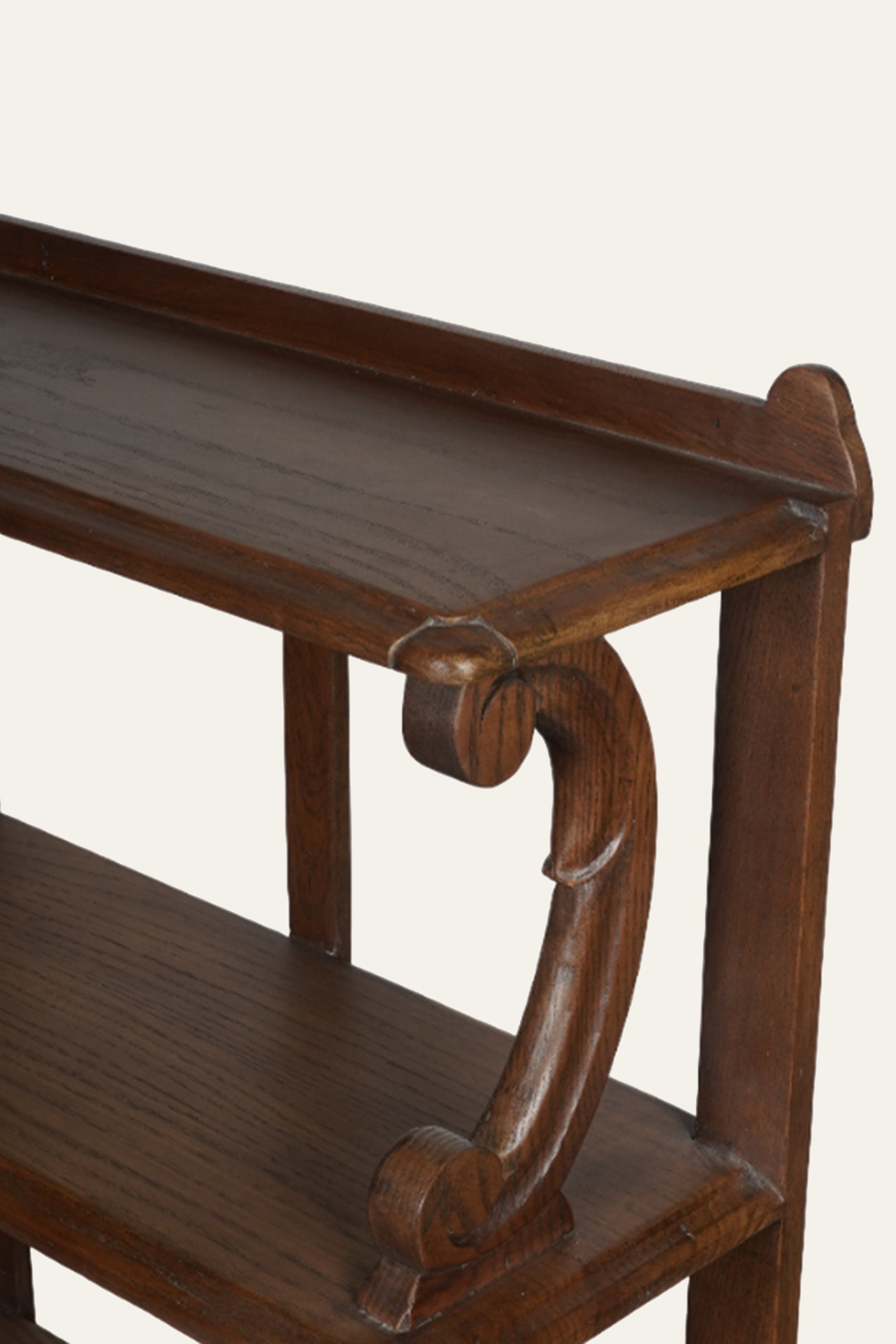 Scroll-Carved 4-Tier Wooden Display Shelf for Living Room