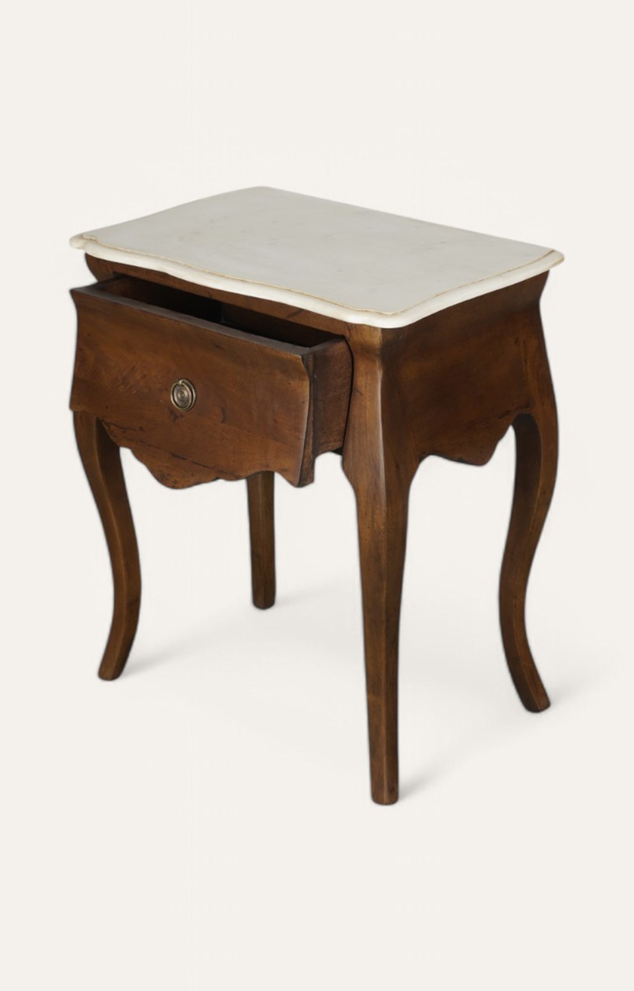 Evelyn Brown Wooden Bedside Table with Drawer and Marble Top