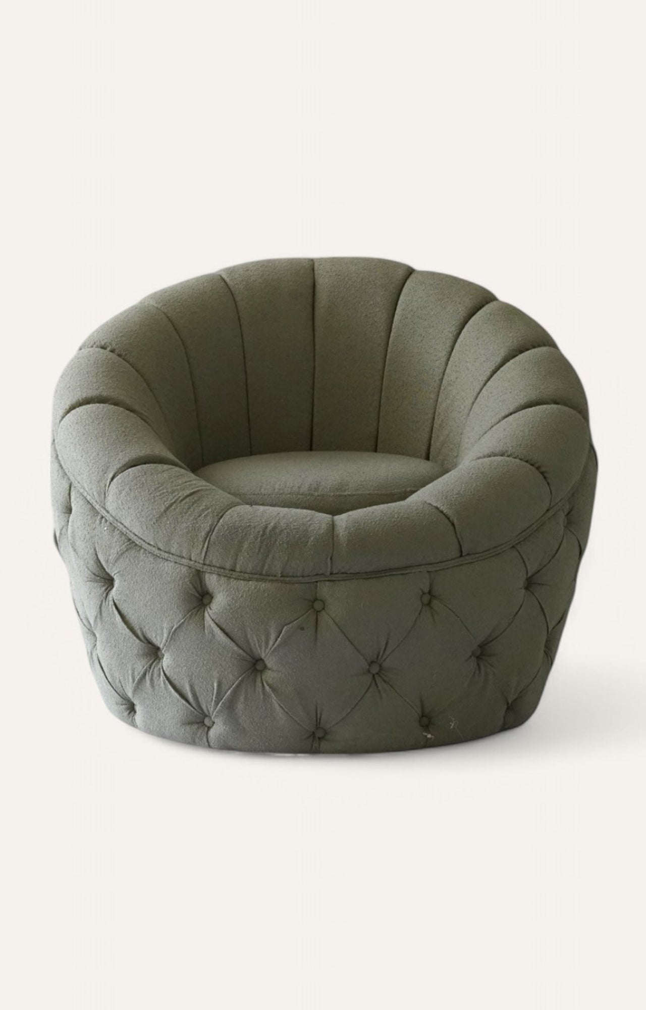 Tufted Egg Chair in Green Boucle