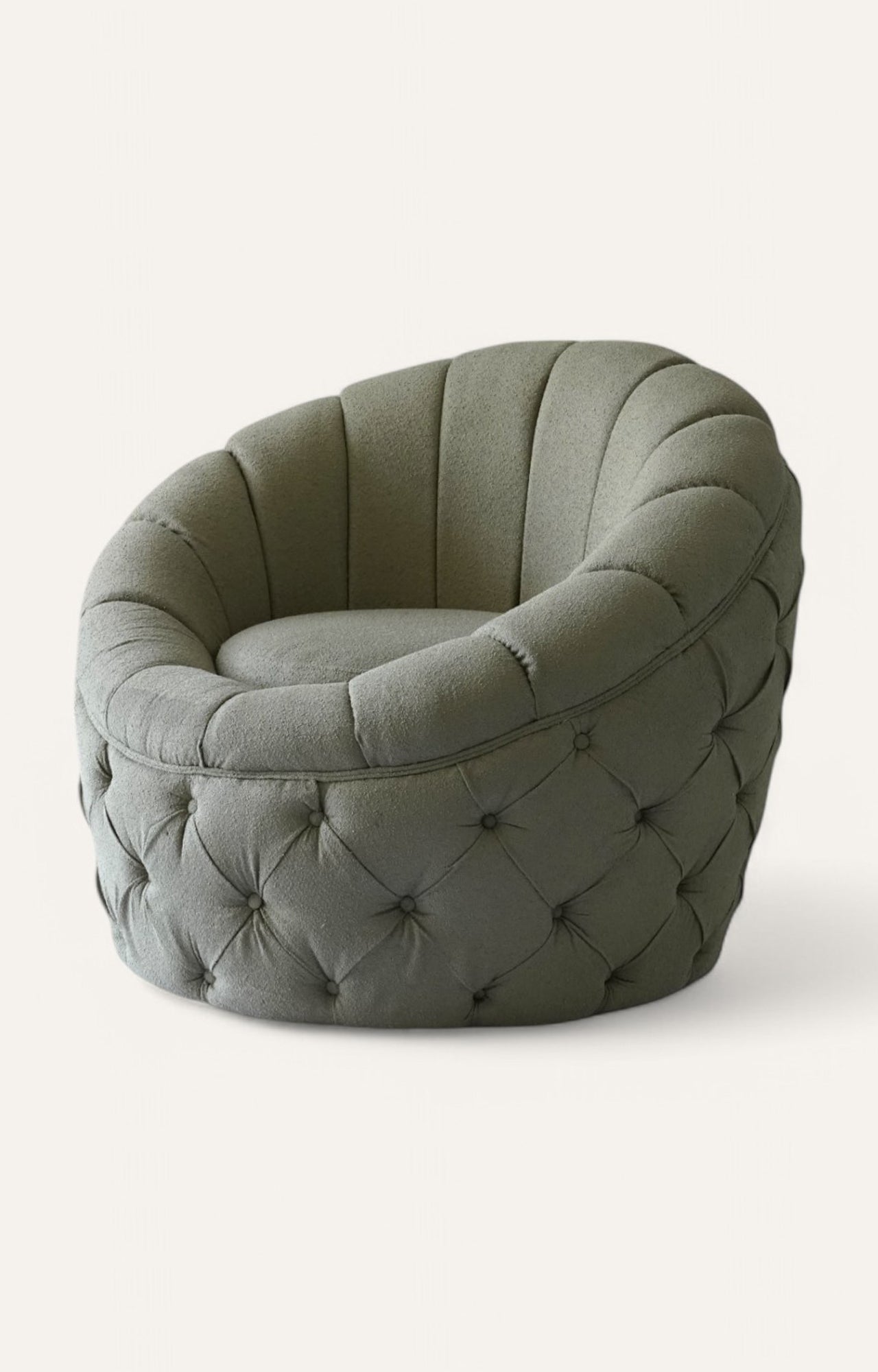 Tufted Egg Chair in Green Boucle