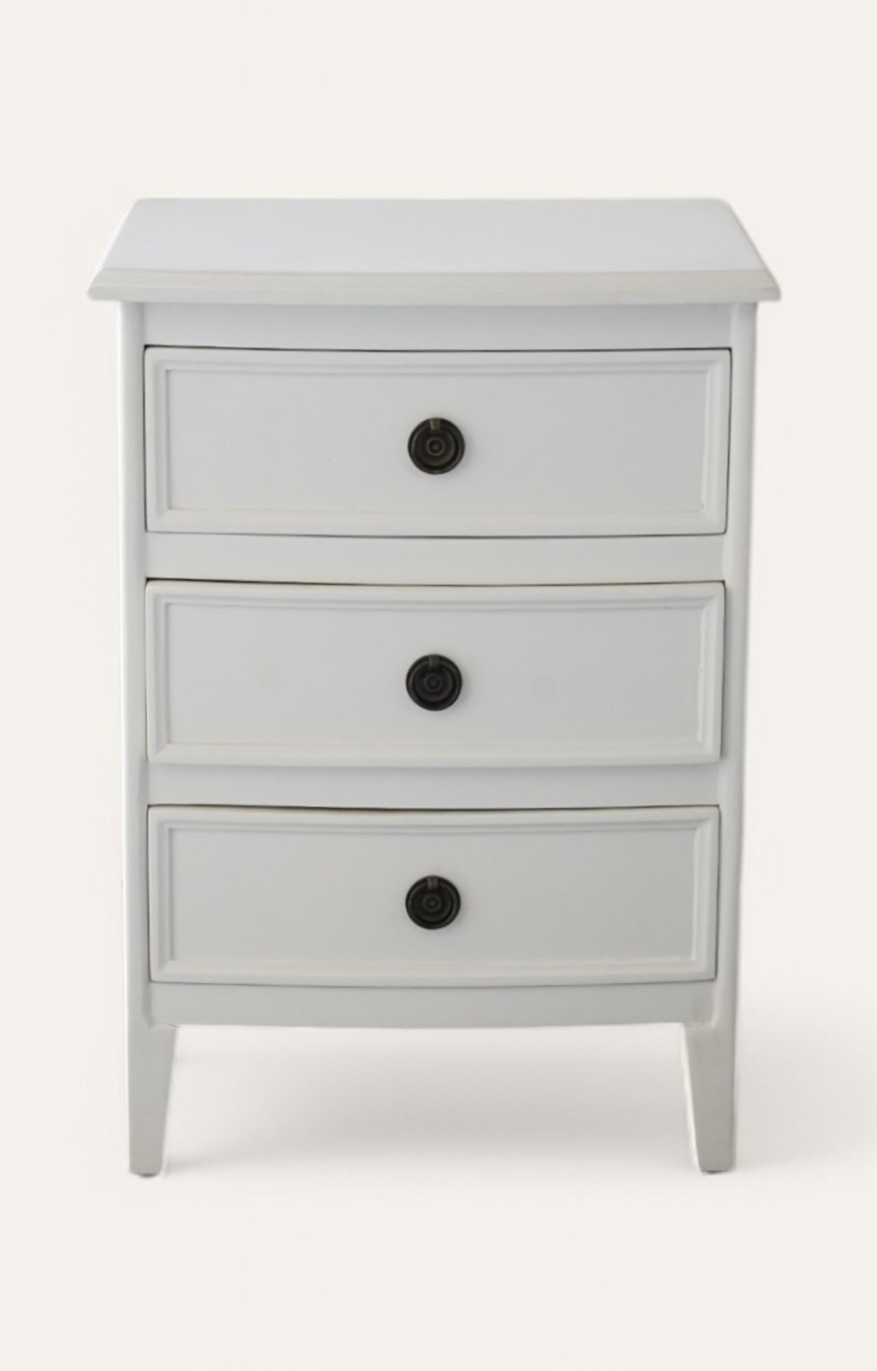 Seaside White Wooden Bedside Table with Three Drawers and Brass Handles