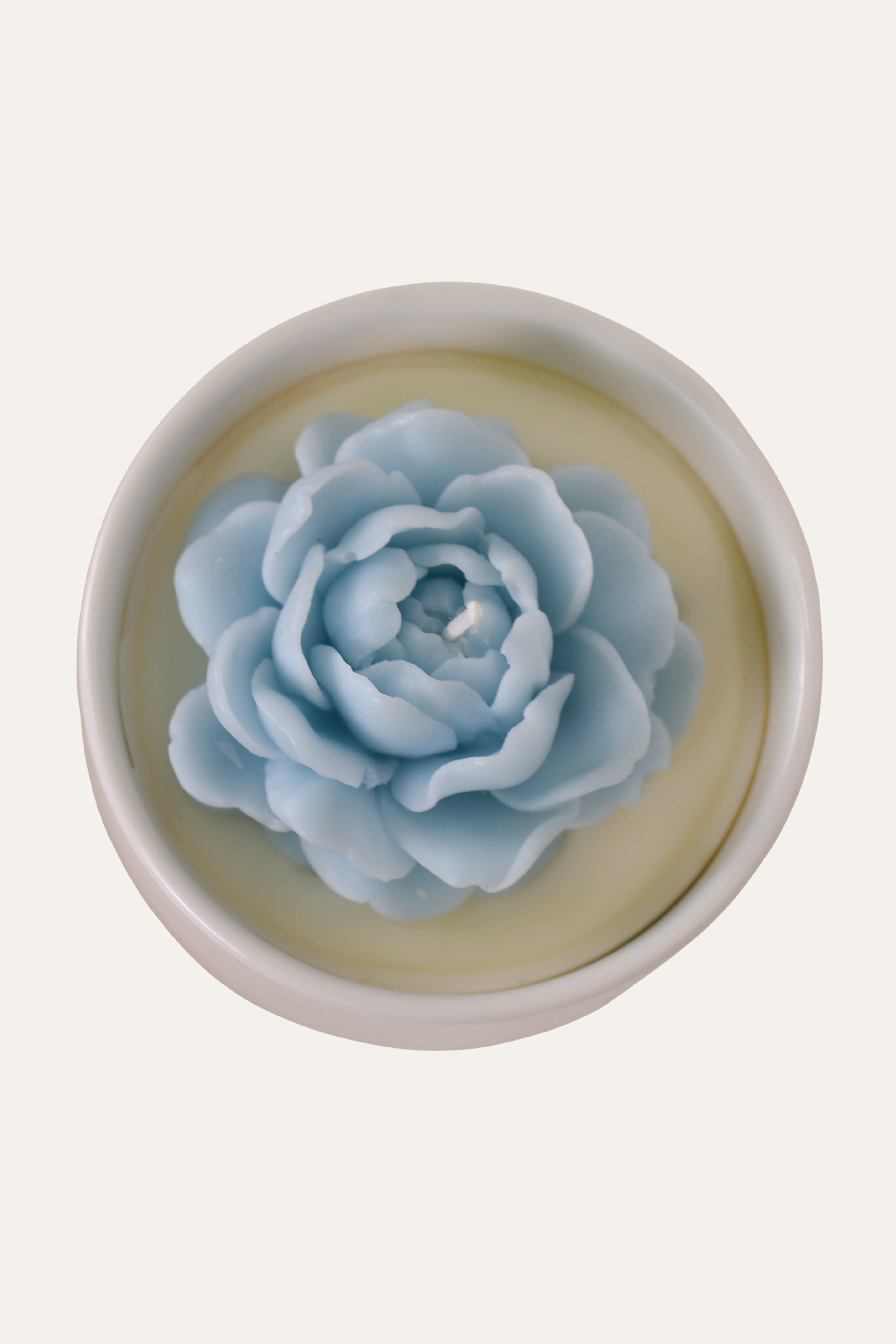 White Bowl Sculptural Candle with Wooden Base Decorative Candle