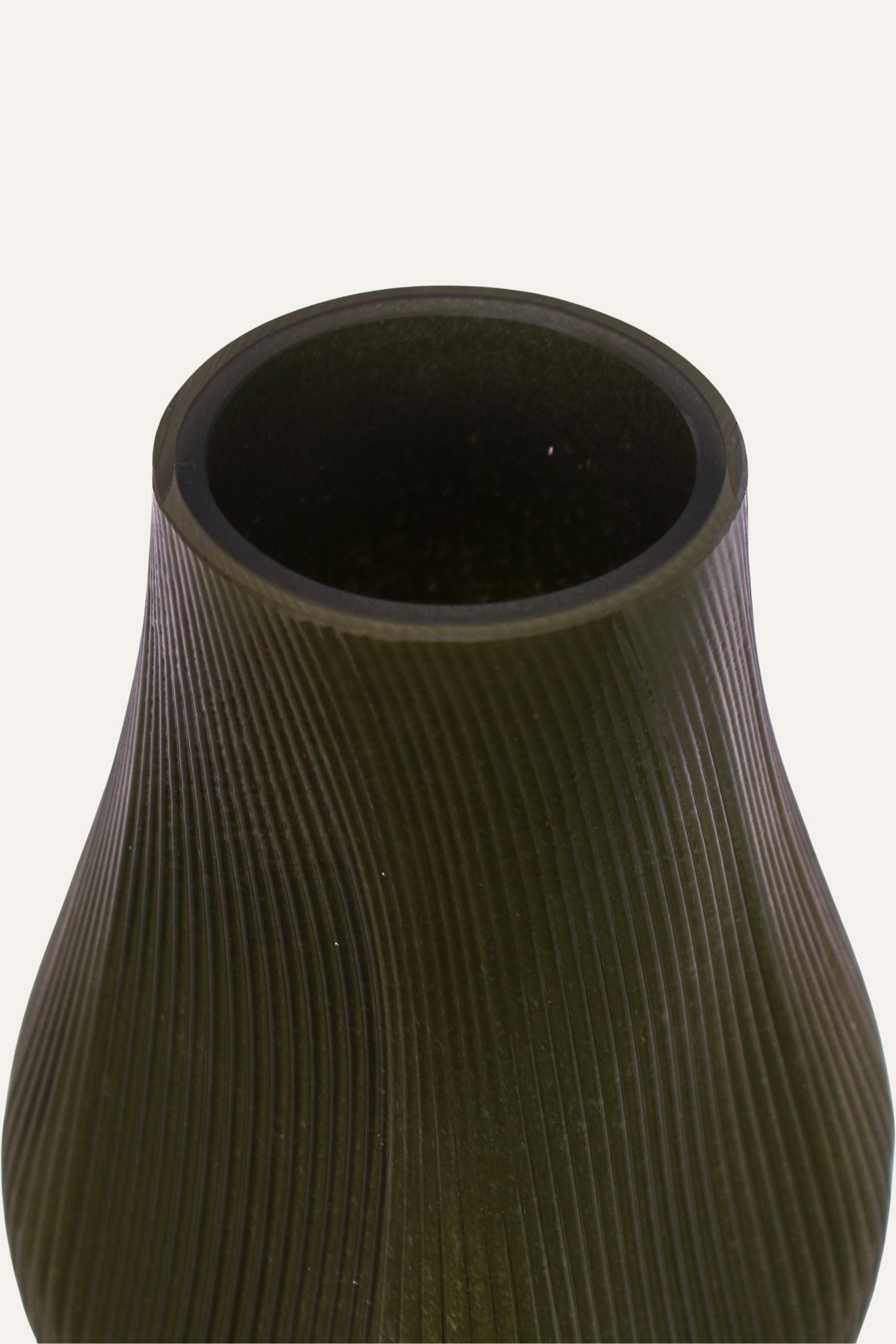 Hand Blown Colored Elegant Ribbed Dark Green Glass Decorative Vase