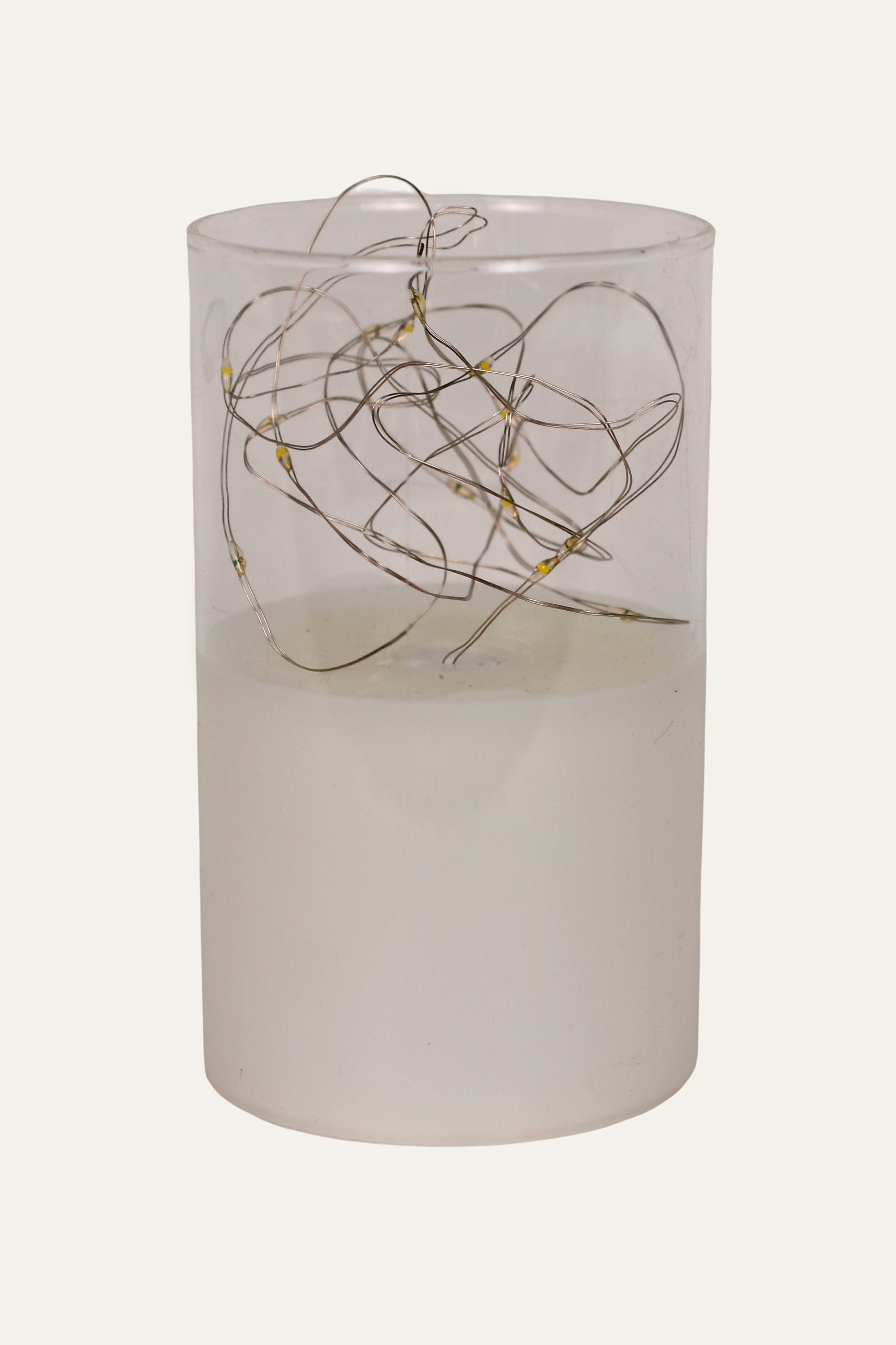 White Electric Candle with Fairy Lights in Glass
