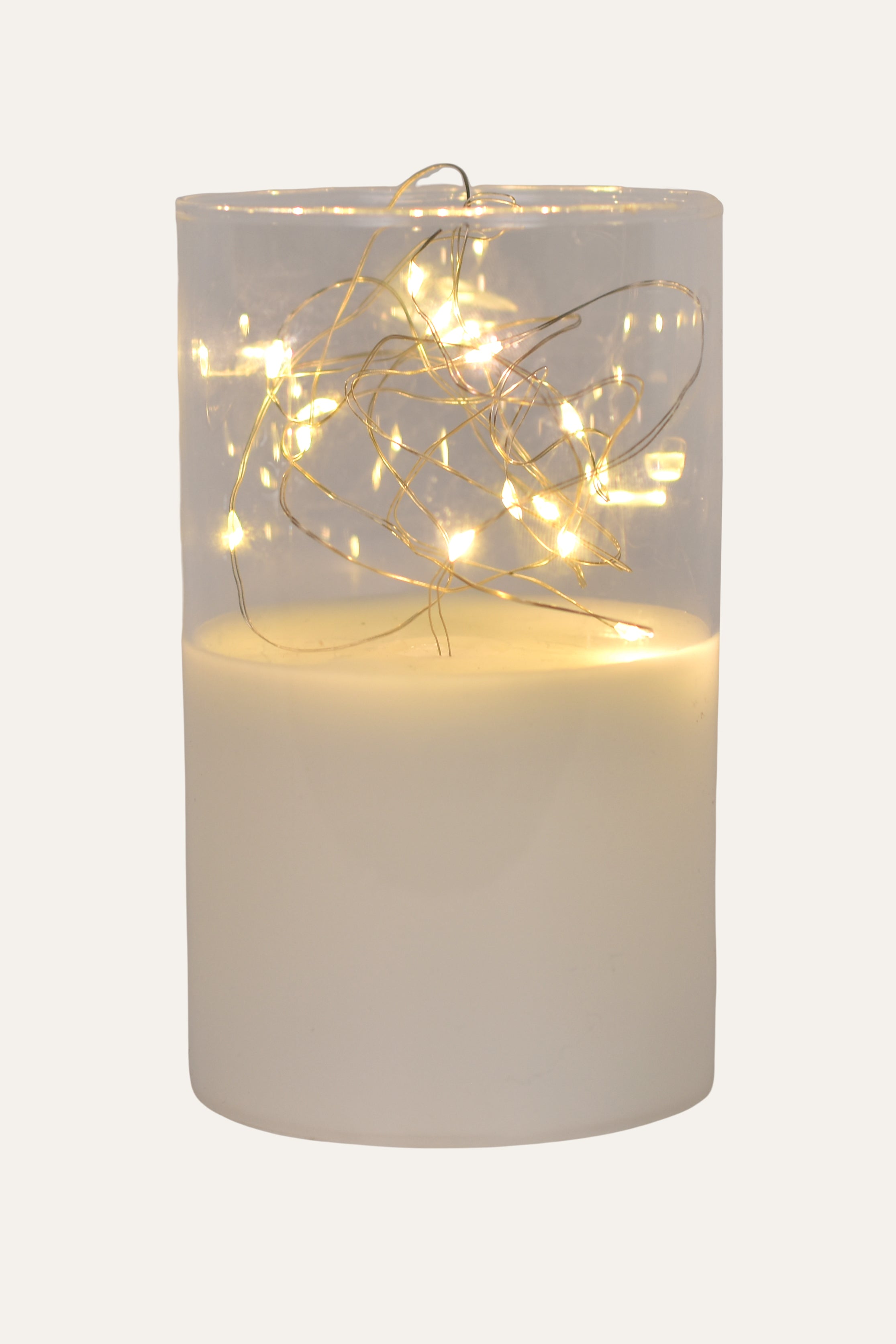 White Electric Candle with Fairy Lights in Glass