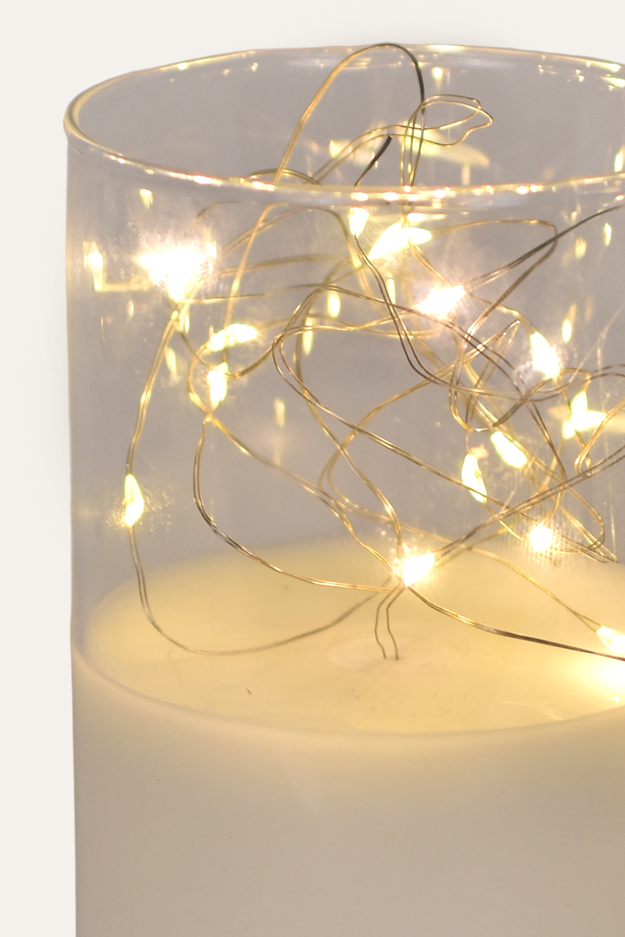 White Electric Candle with Fairy Lights in Glass