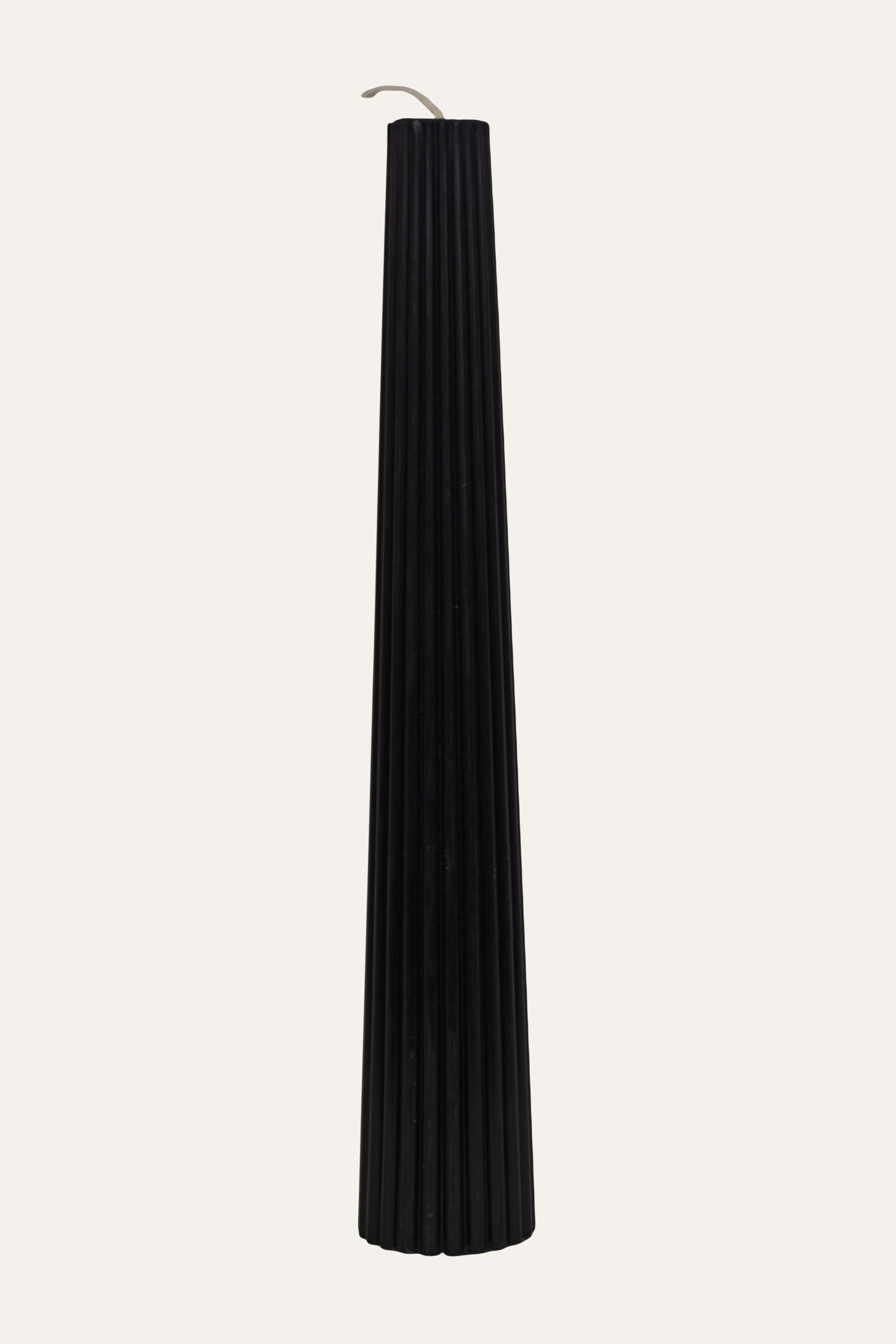 Black Sculptural Ribbed Taper Candle