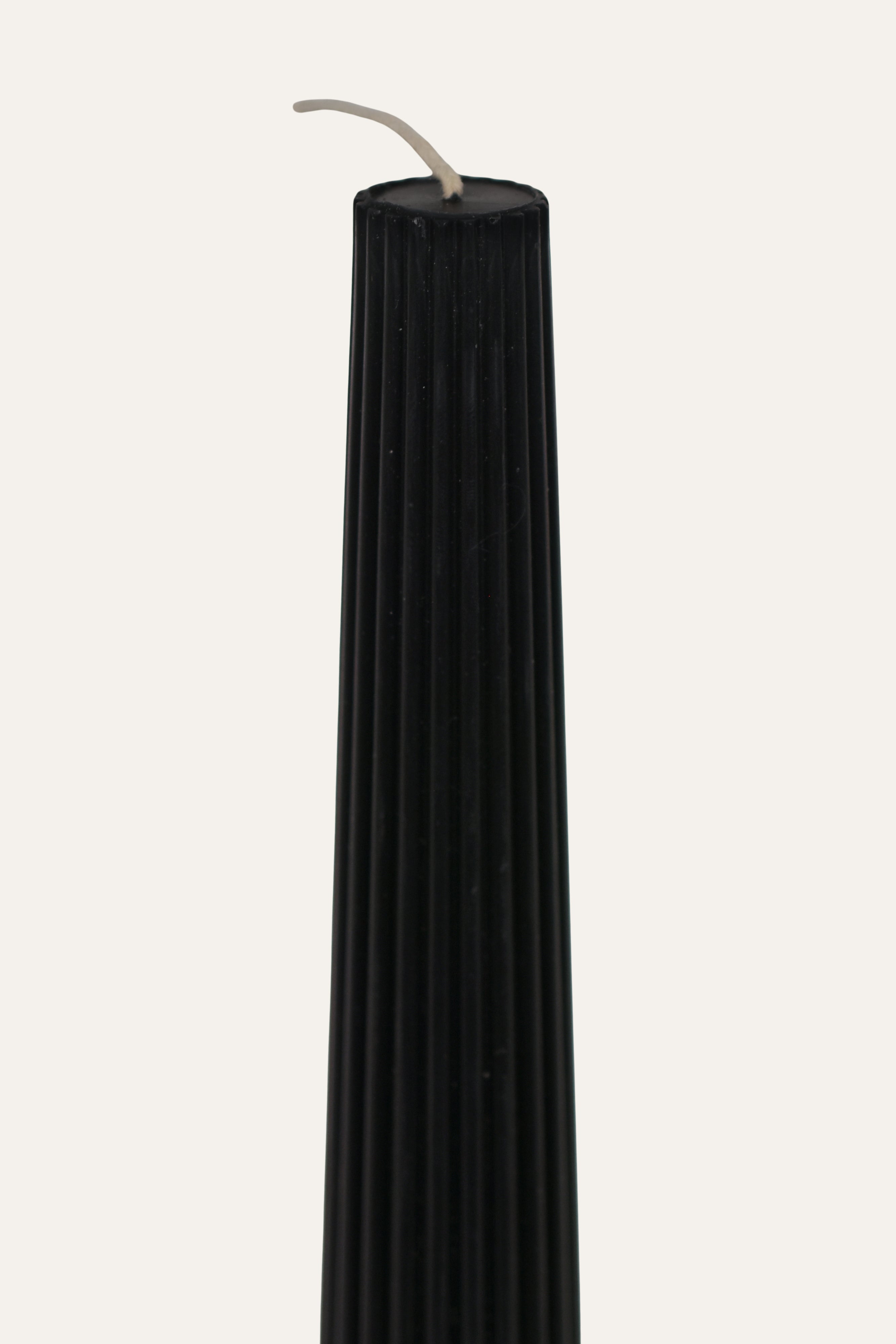 Black Sculptural Ribbed Taper Candle