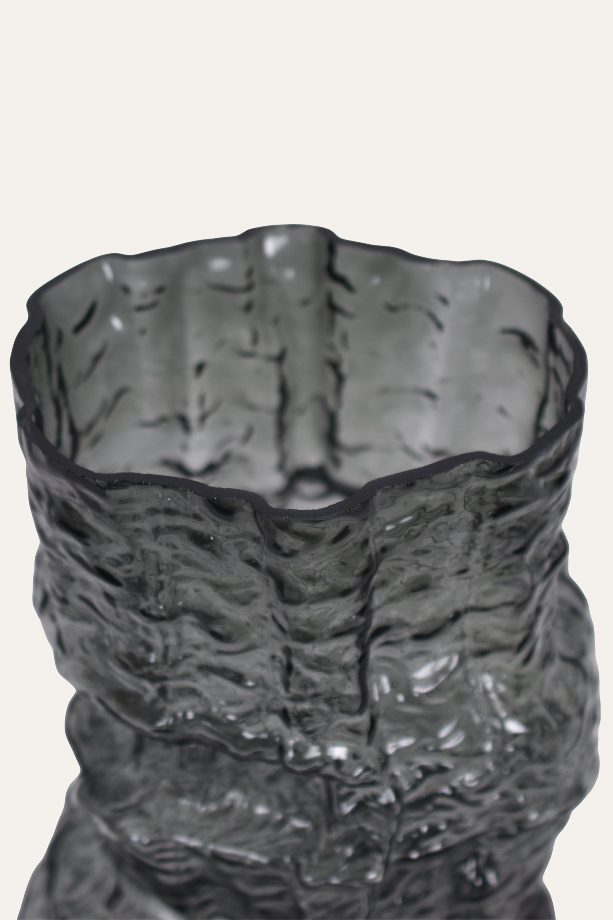 Charcoal Grey Blown Colored Abstract Sculptural Glass Vase Decorative Accent